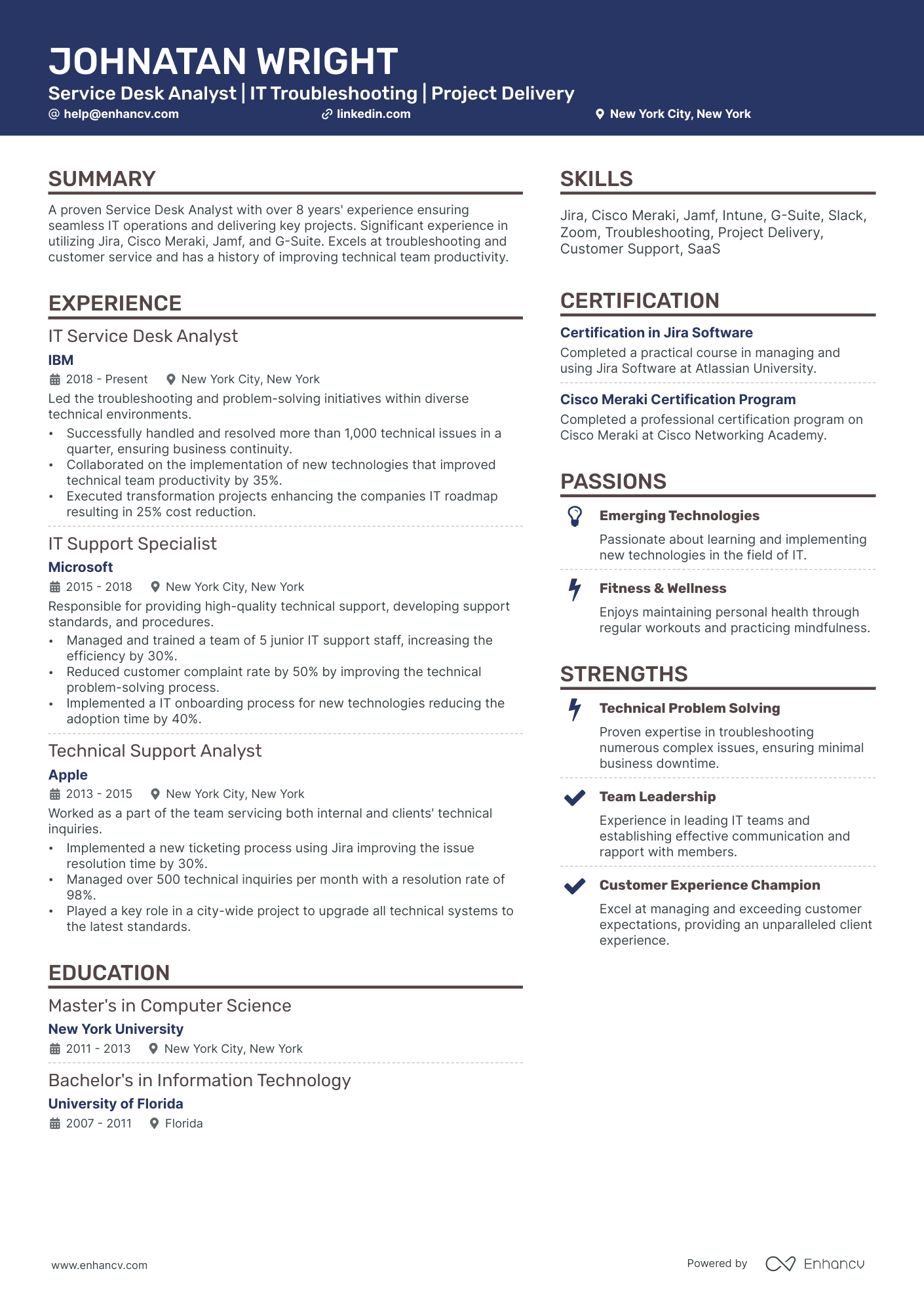 A resume example of a Creative