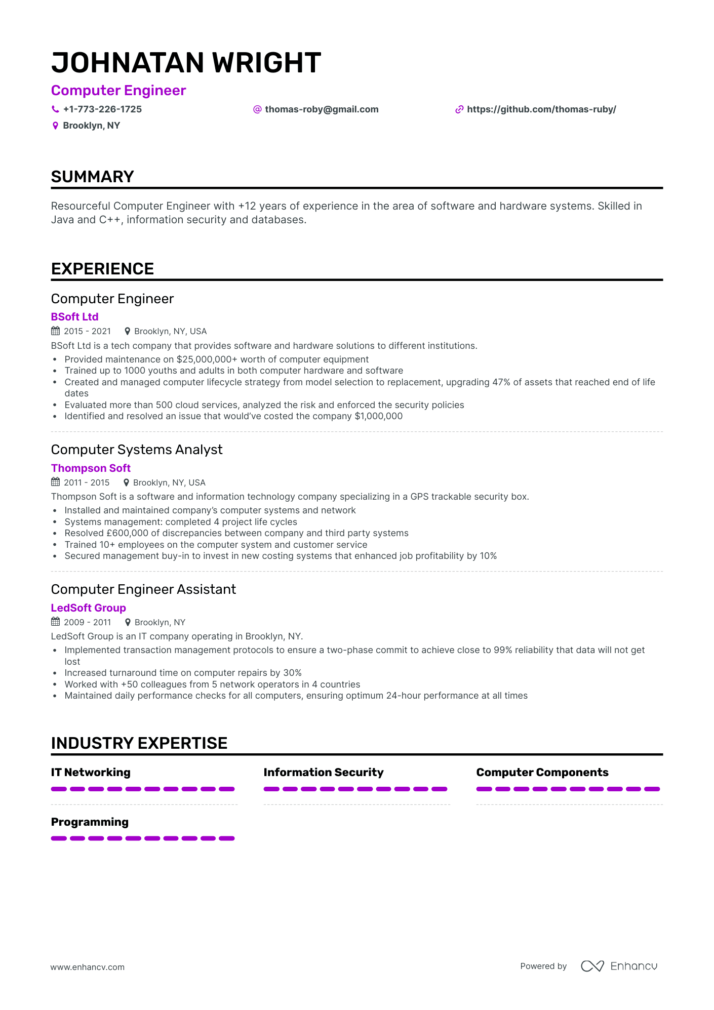 Classic Computer Engineer Resume Template