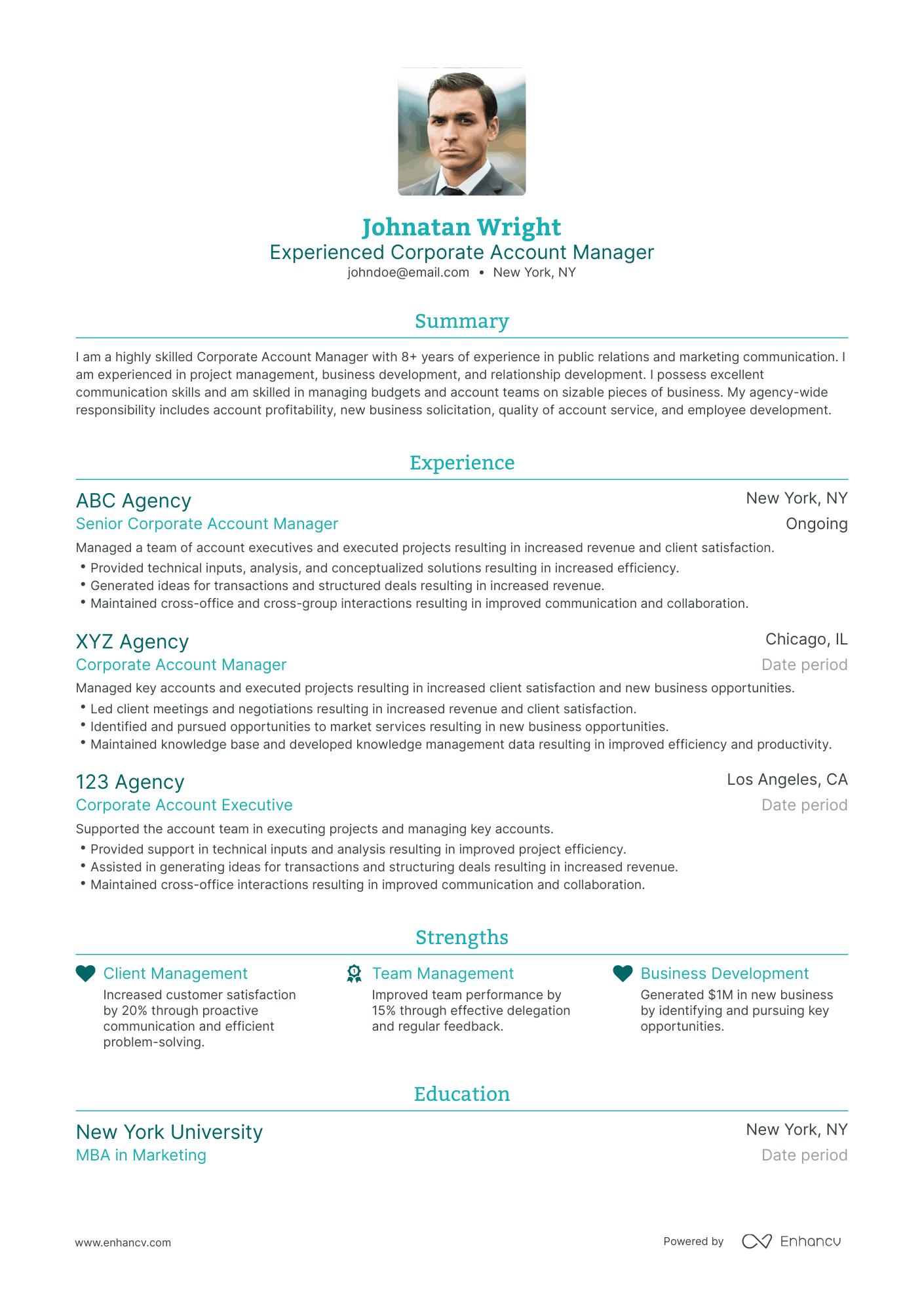 Traditional Corporate Account Manager Resume Template