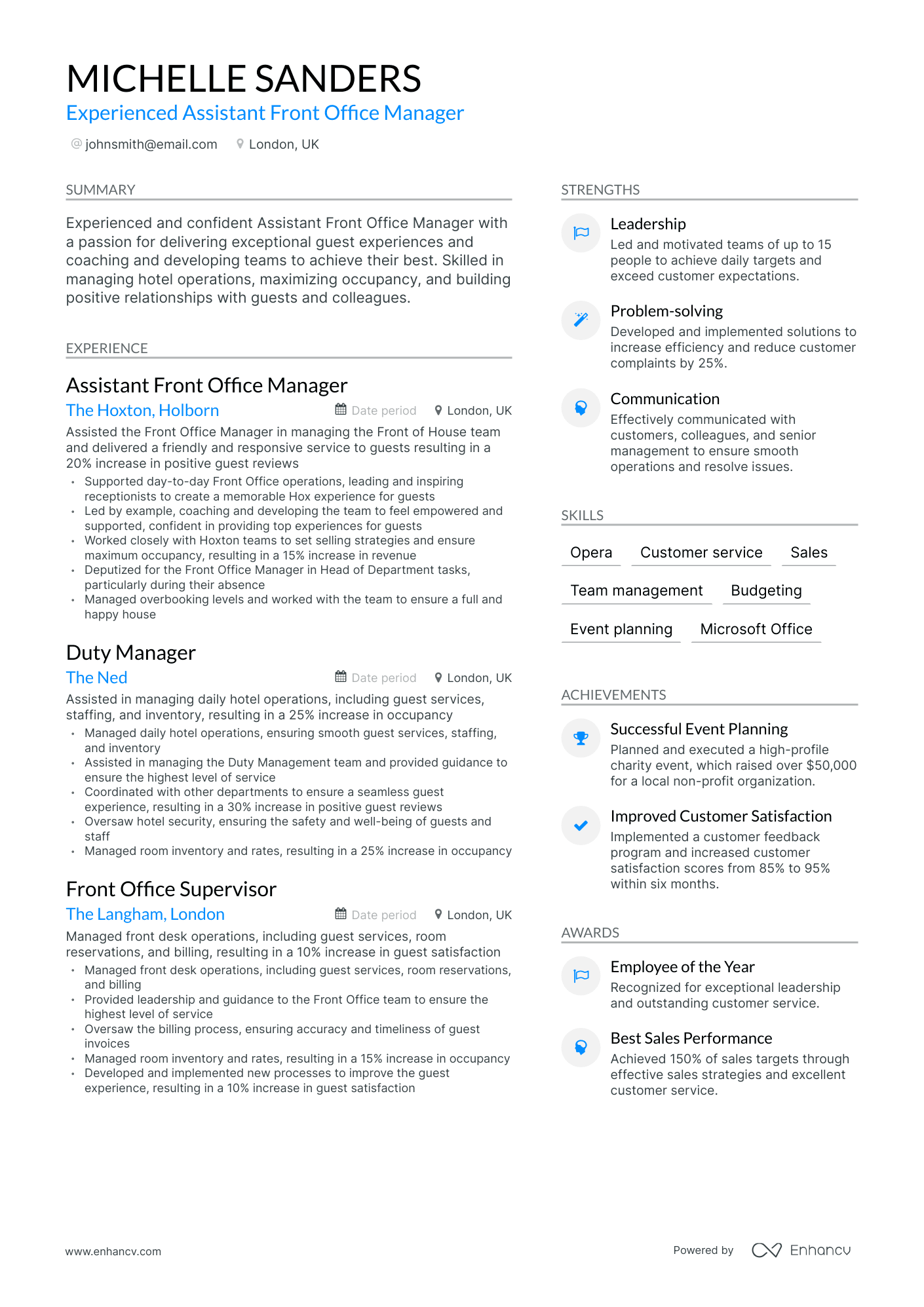 Modern Assistant Front Office Manager Resume Template