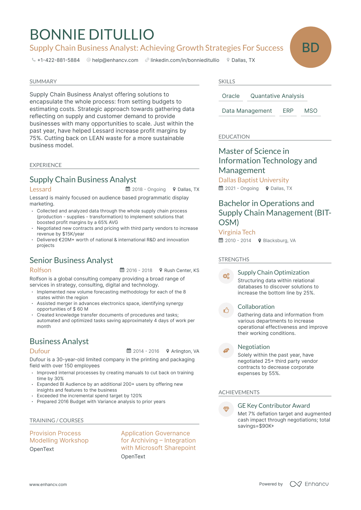Modern Supply Chain Business Analyst Resume Template