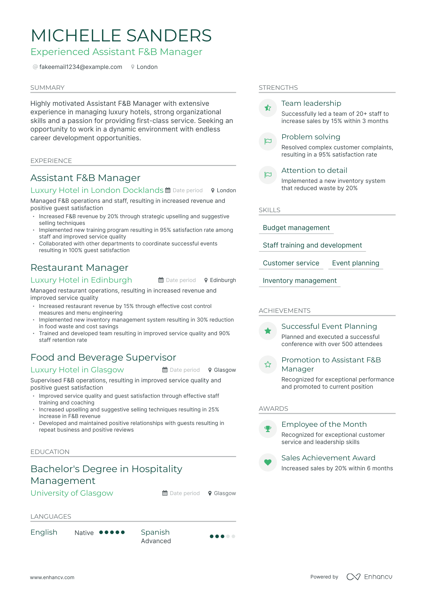 Modern Hotel Assistant Manager Resume Template