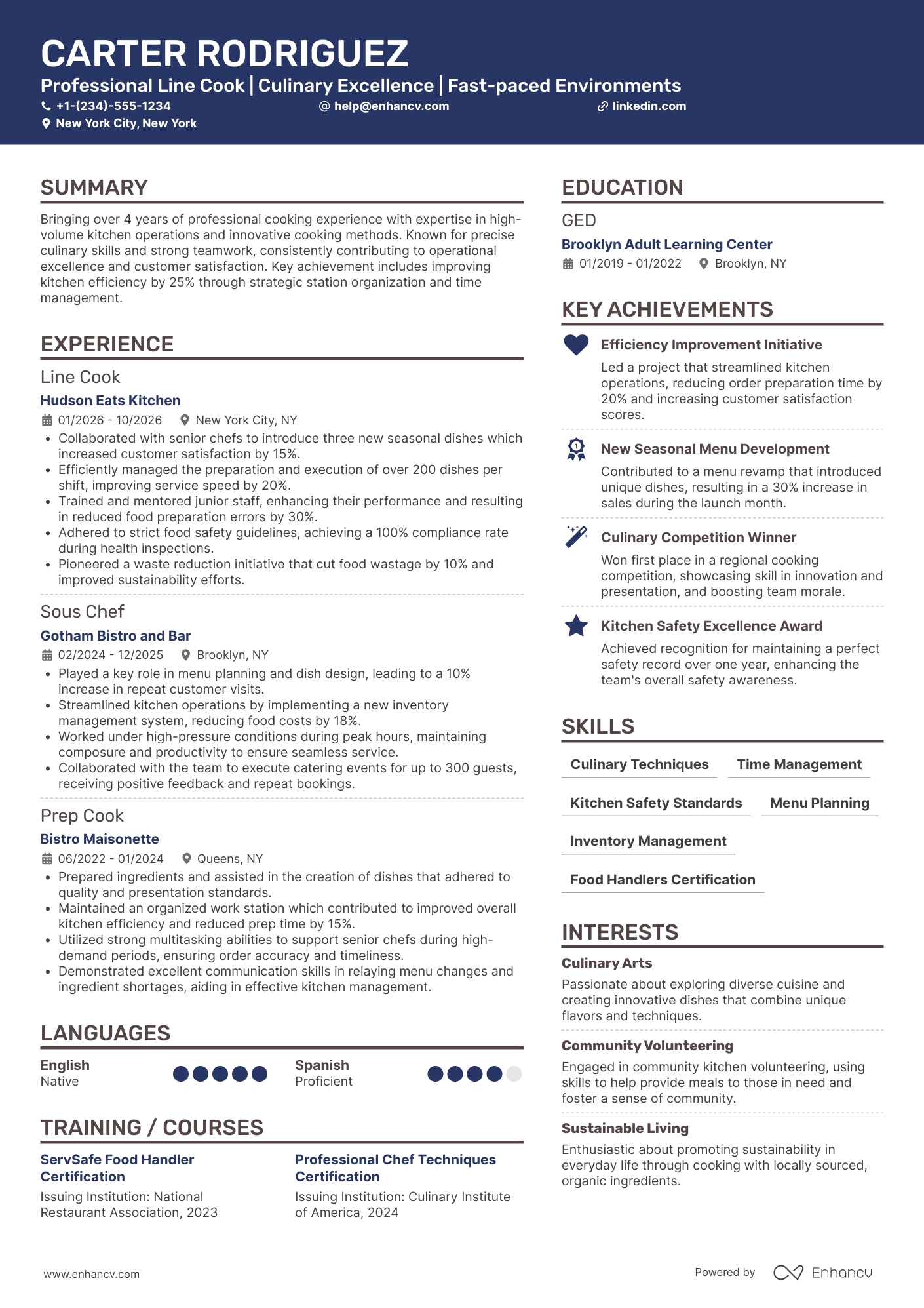 A resume example of a Line Cook