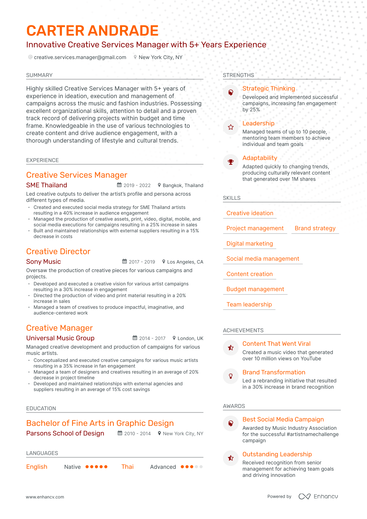 Modern Creative Services Manager Resume Template