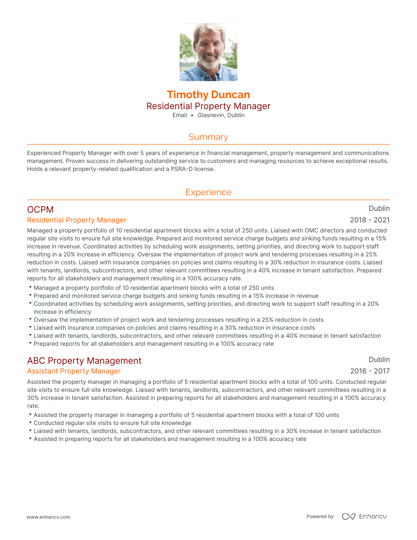 Traditional Residential Property Manager Resume Template