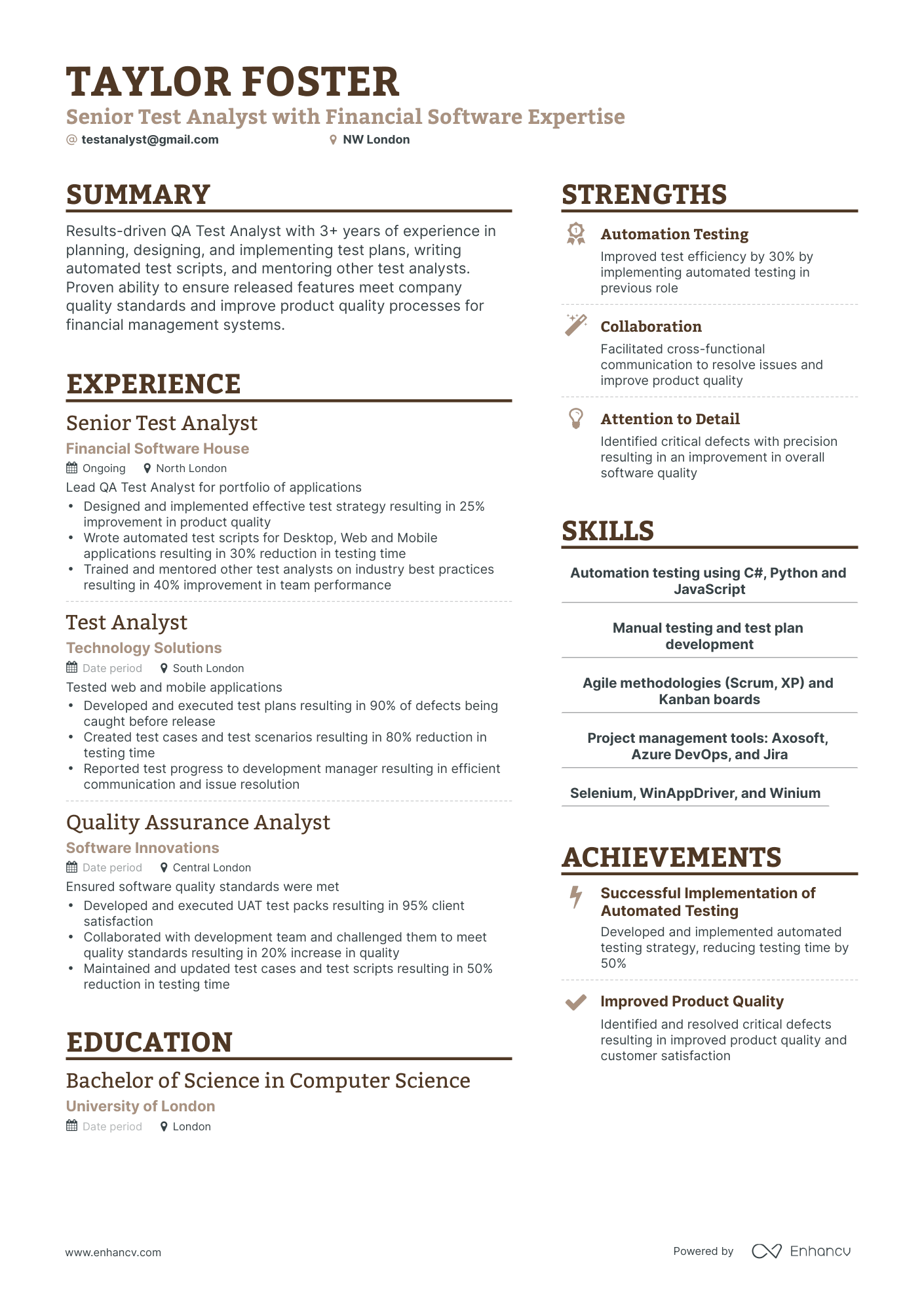 Simple Software Test Analyst Resume Template