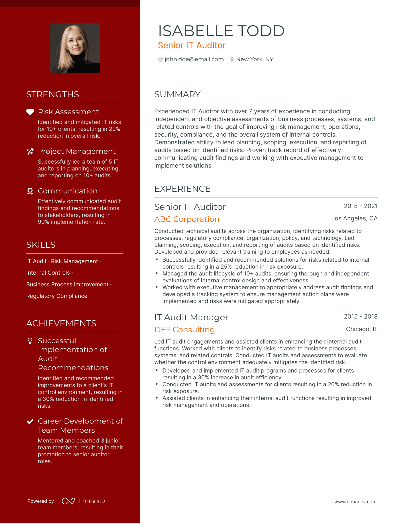 Polished It Auditor Resume Template