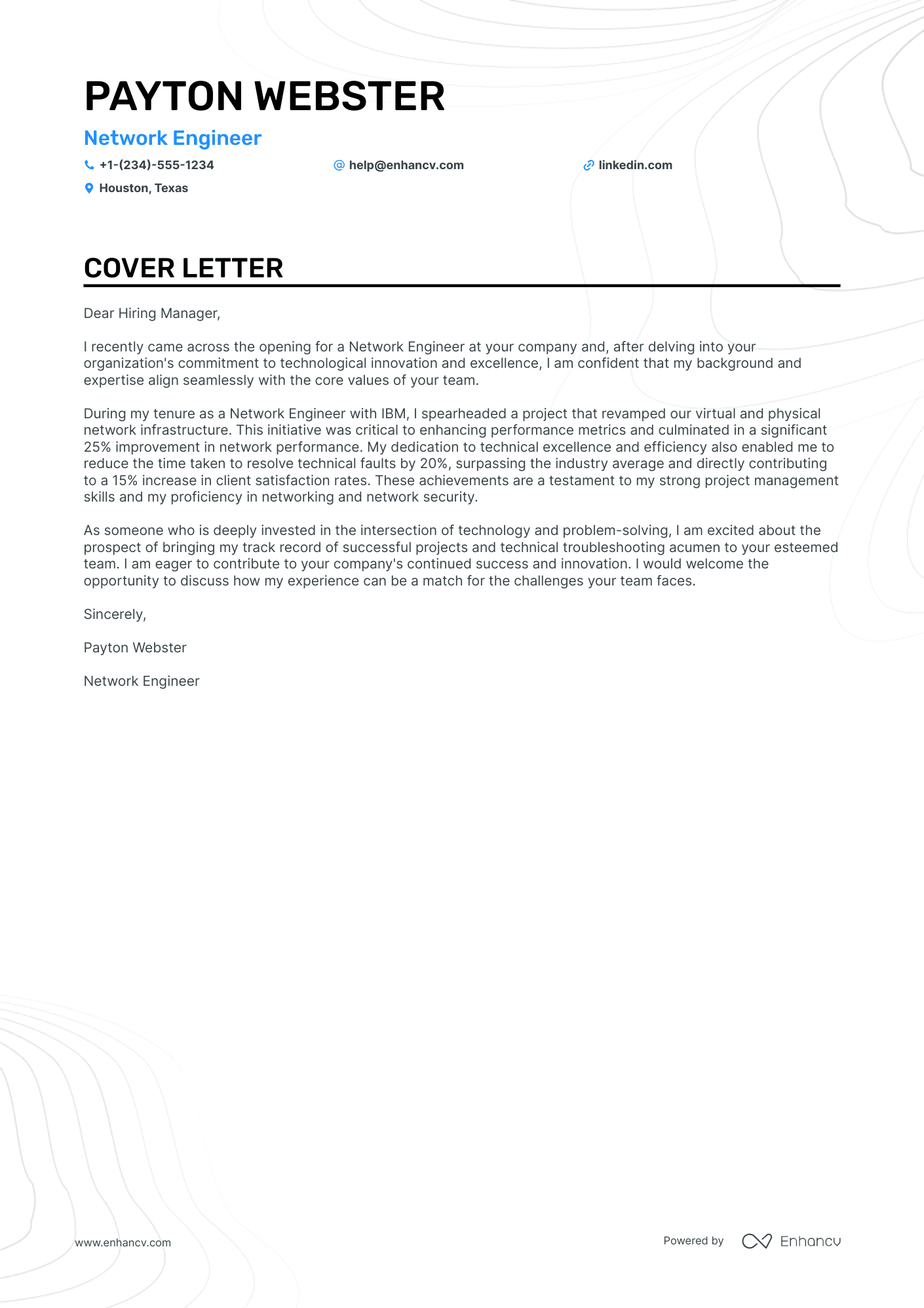 cover letter for network internship