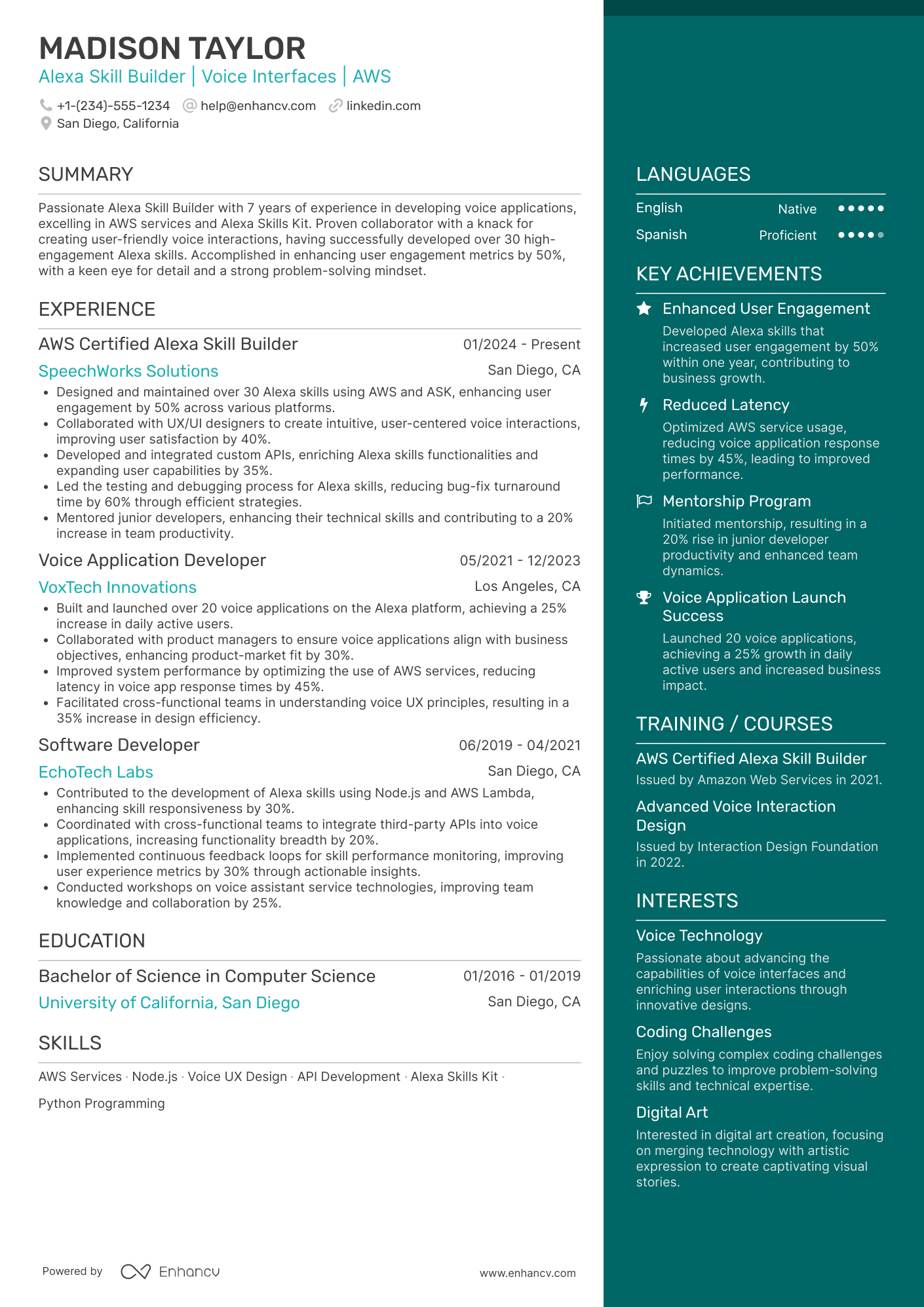 A resume example of a AWS Certified Alexa Skill Builder