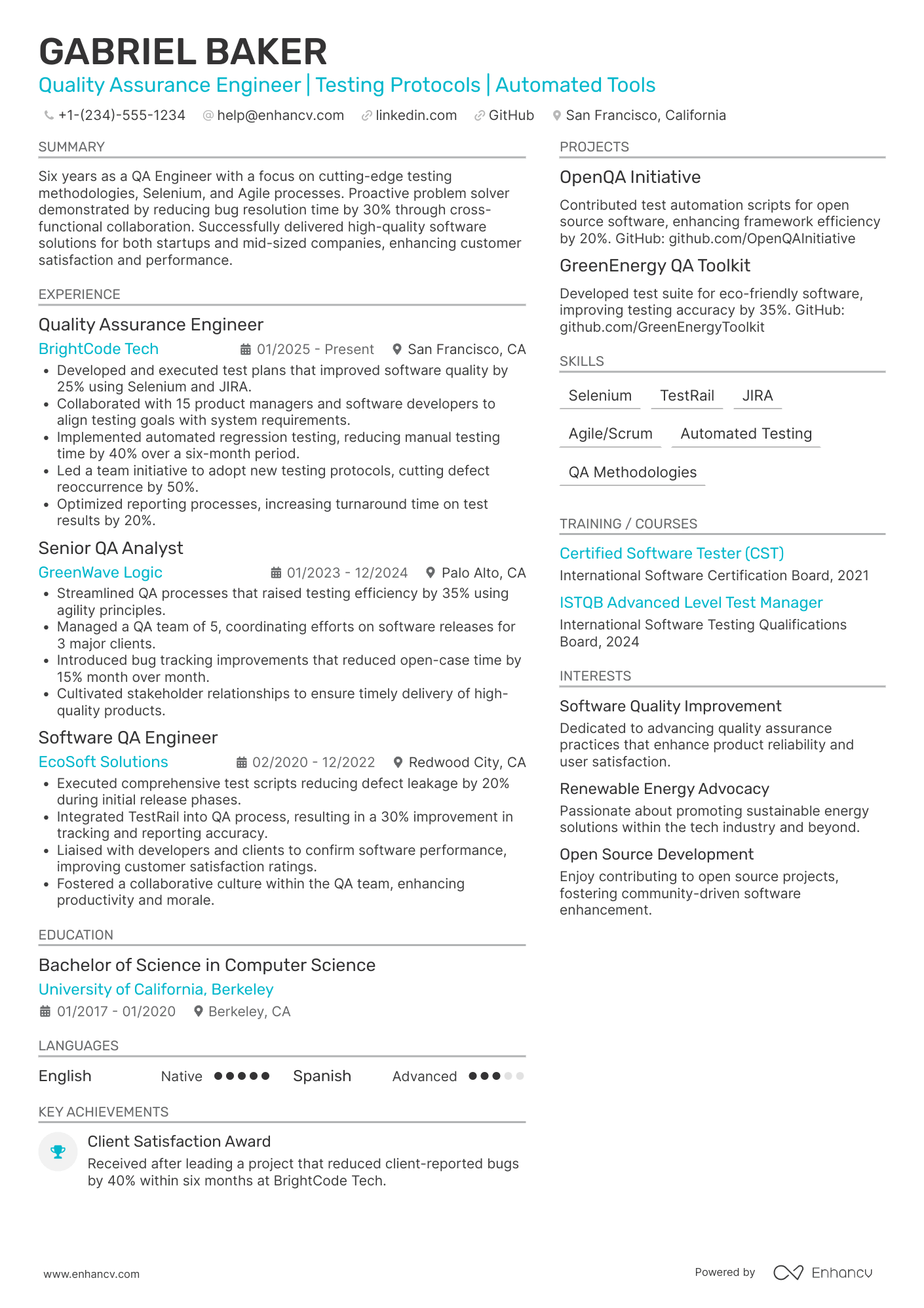 A resume example of a Quality Assurance Engineer
