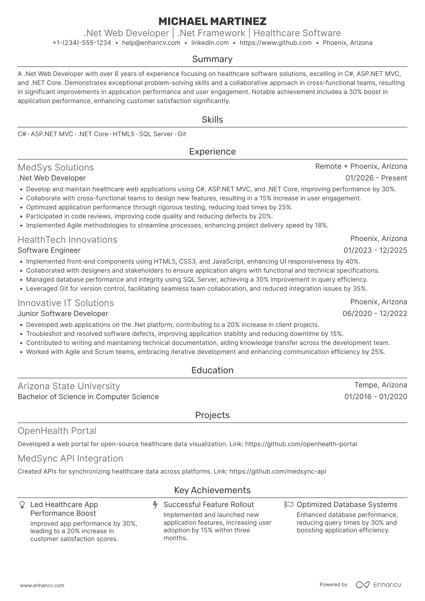 A resume example of a .Net Web Developer