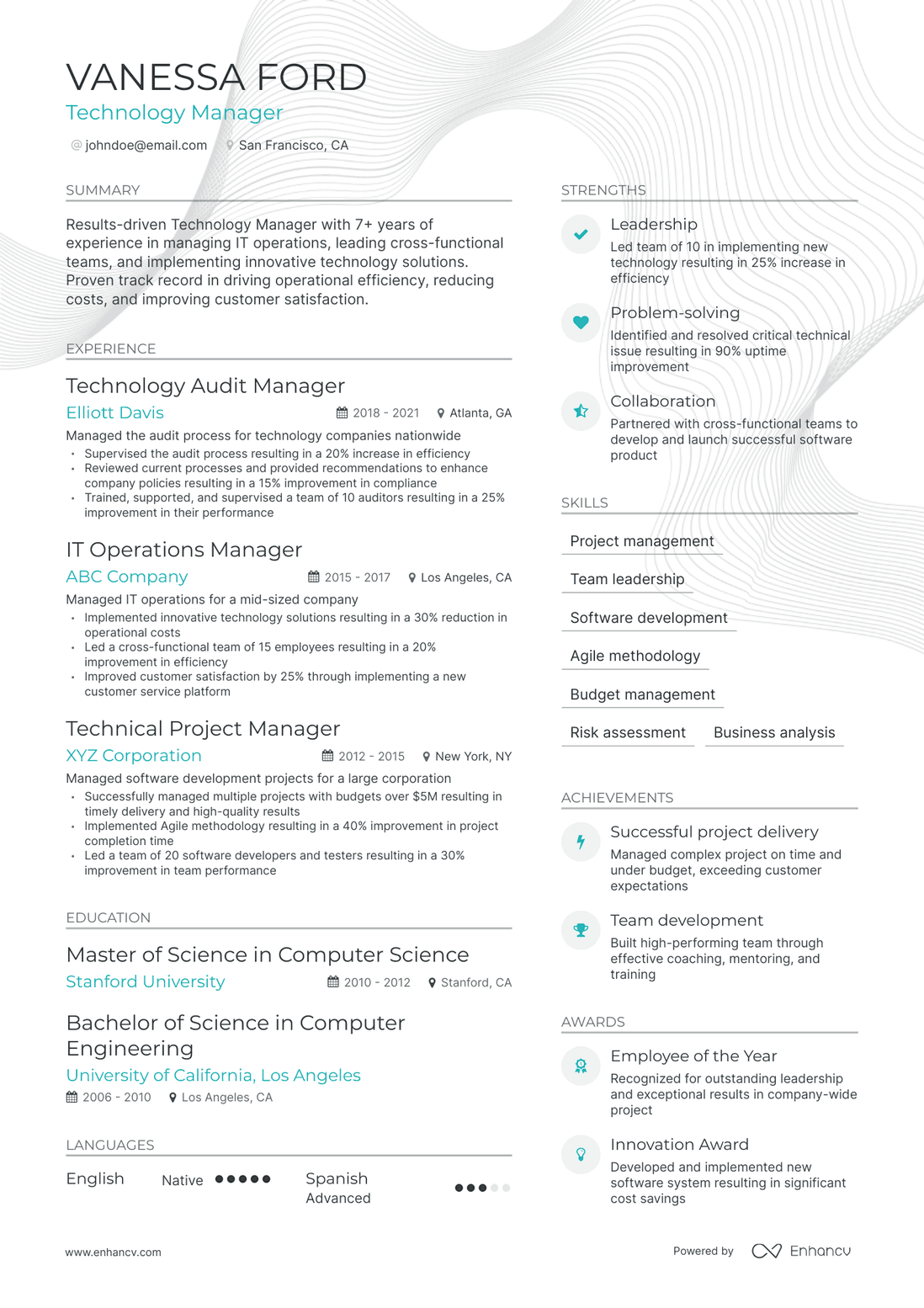 Modern Technology Manager Resume Template