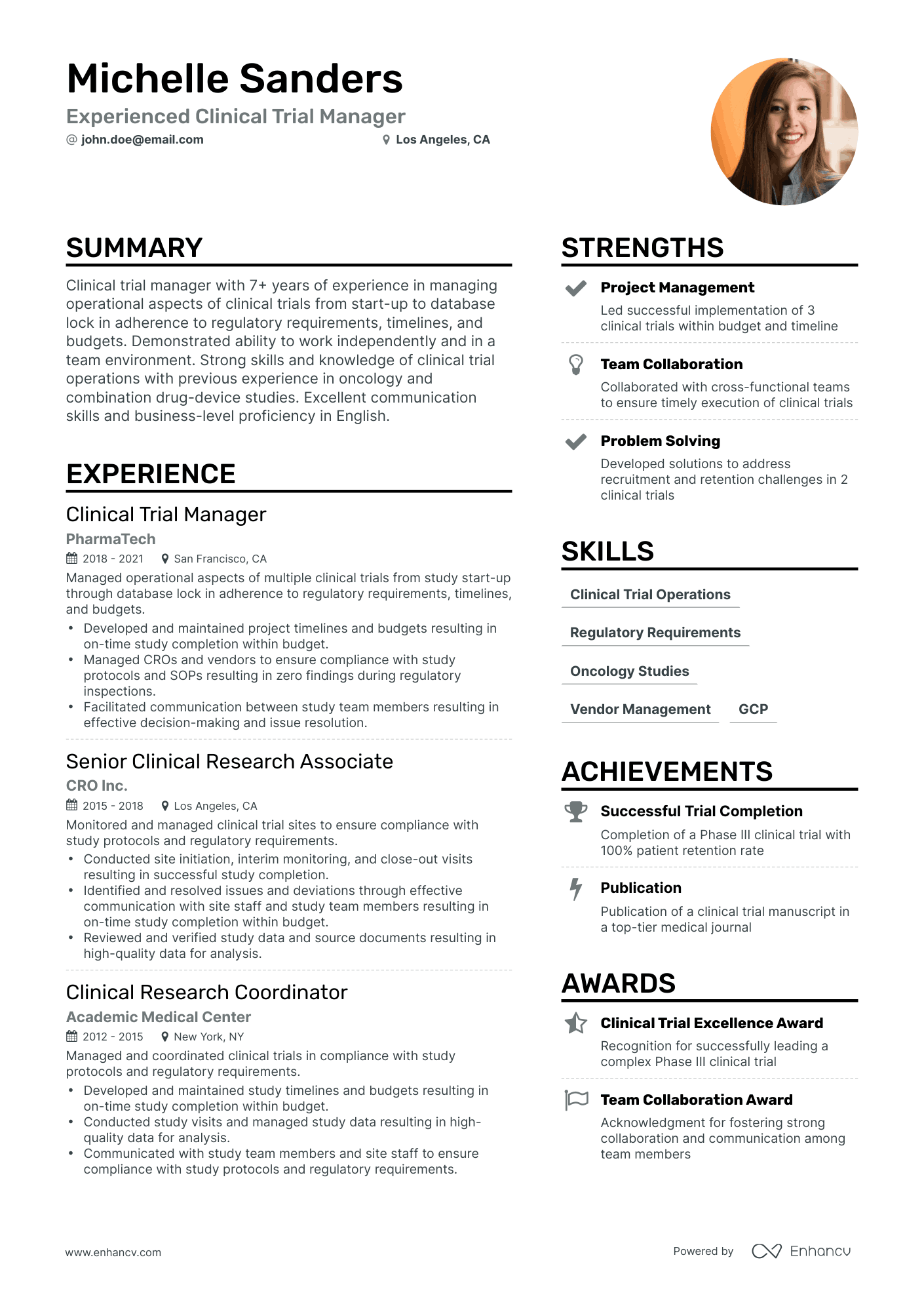Simple Clinical Trial Manager Resume Template