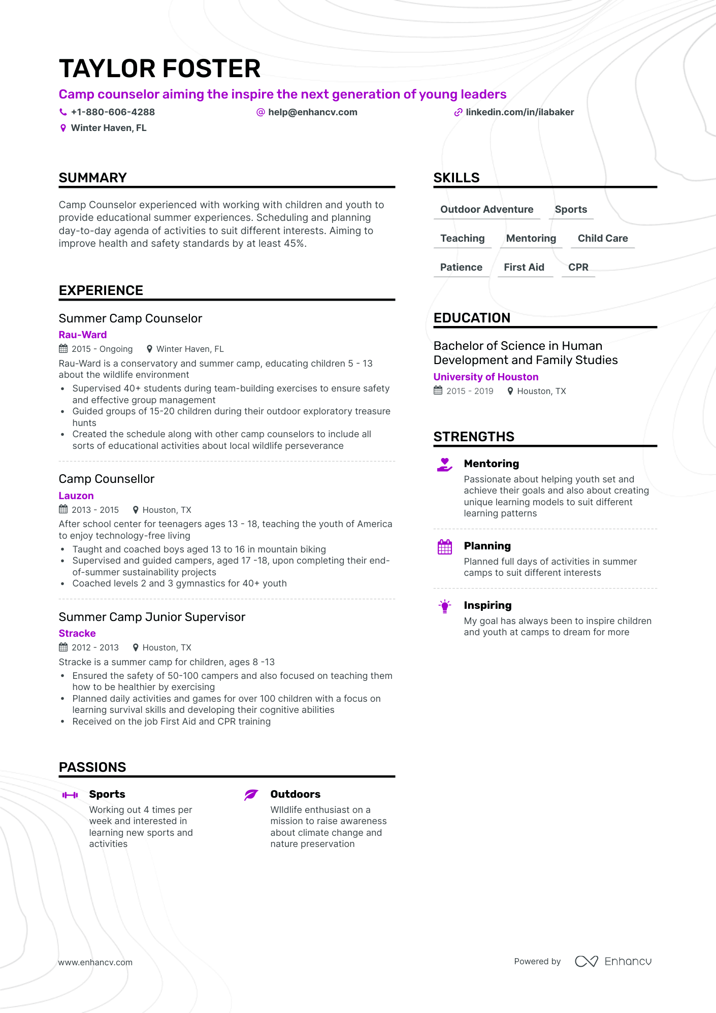 Simple Camp Counselor Resume Template