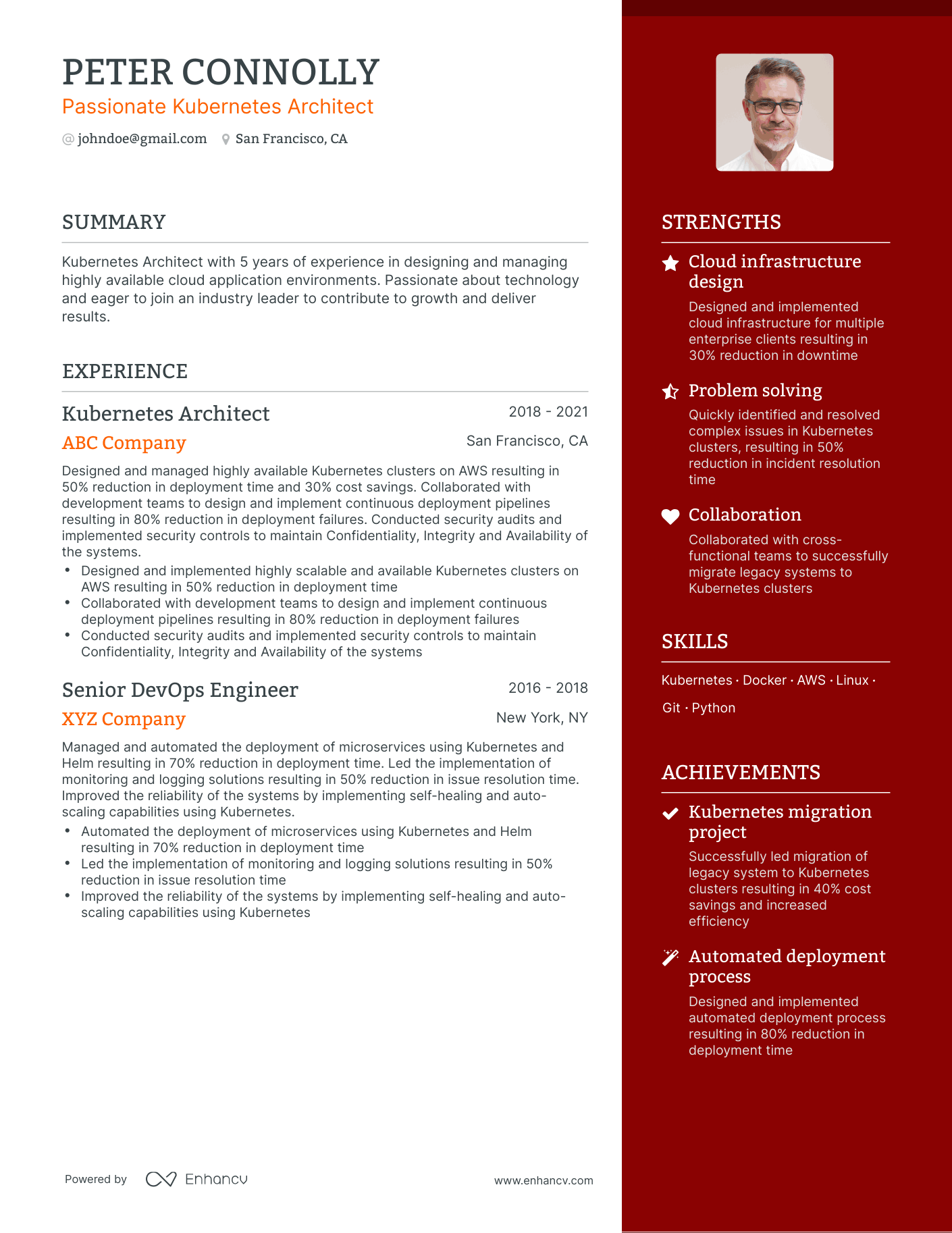 One Page Kubernetes Resume Template