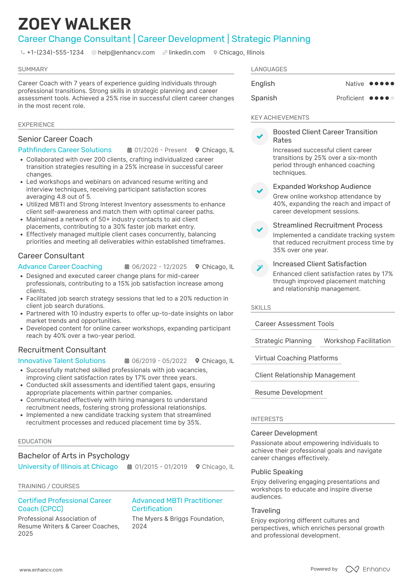 A resume example of a Career Change Consultant