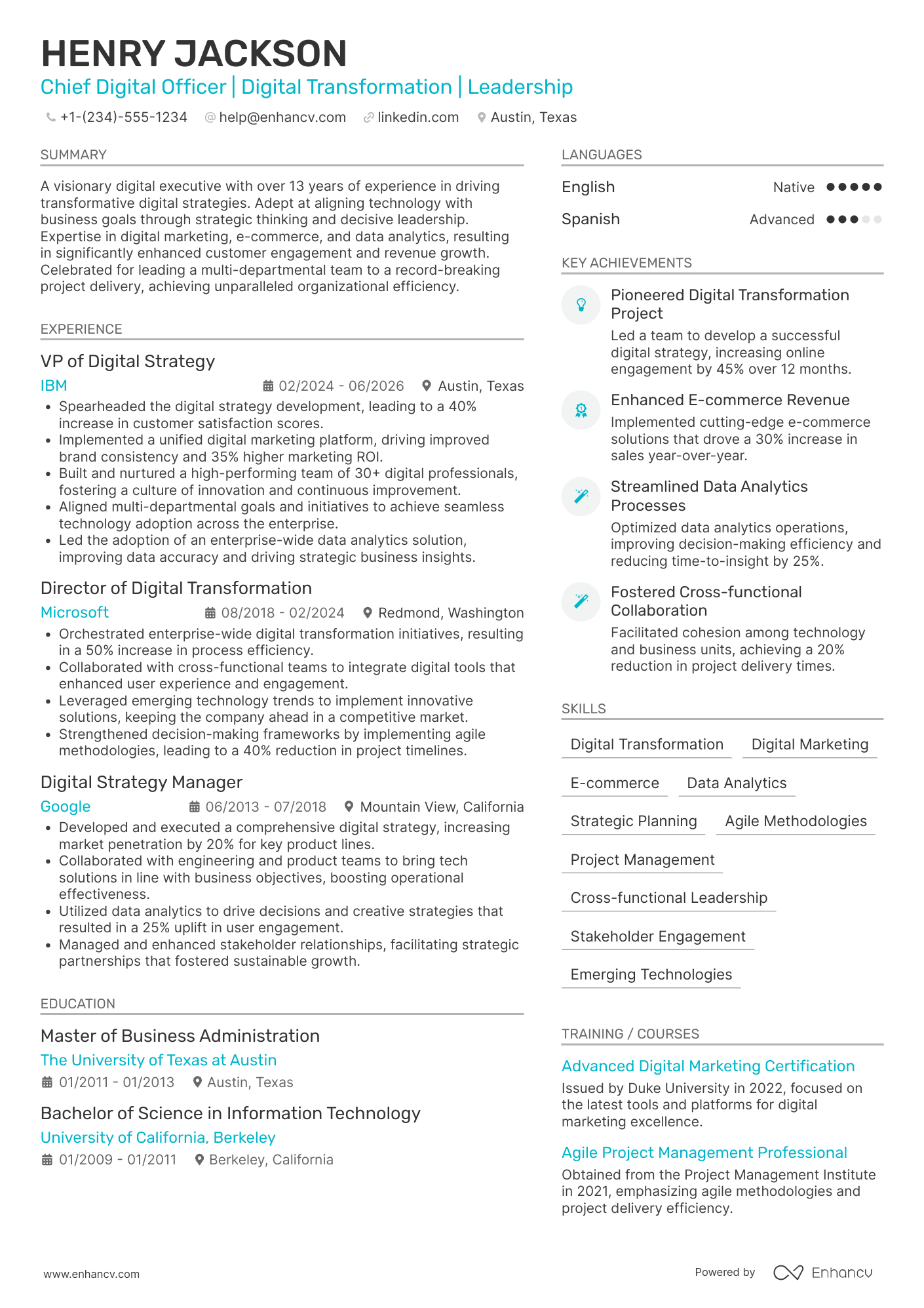 A resume example of a Chief Digital Officer