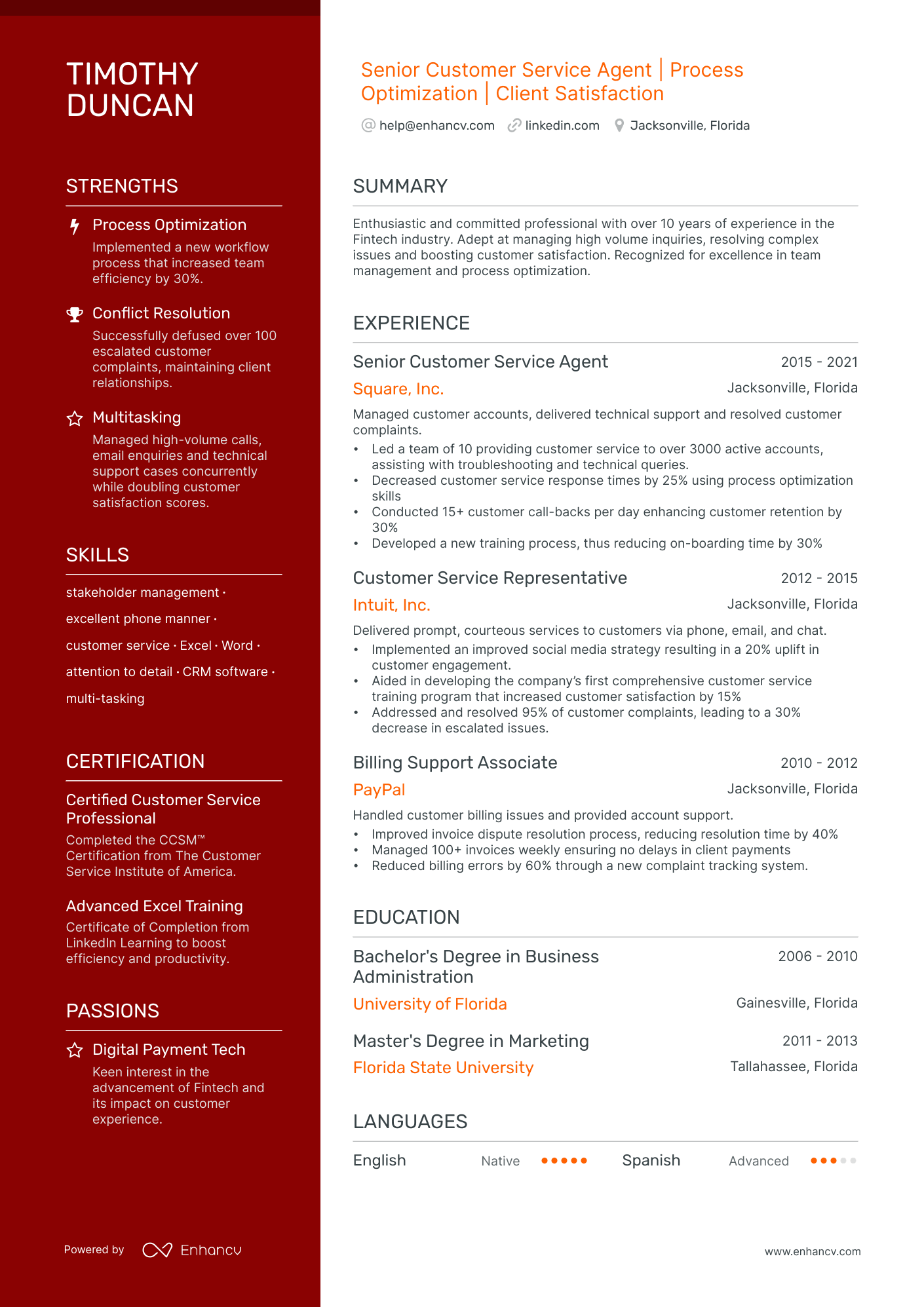 examples of customer service experience for resume