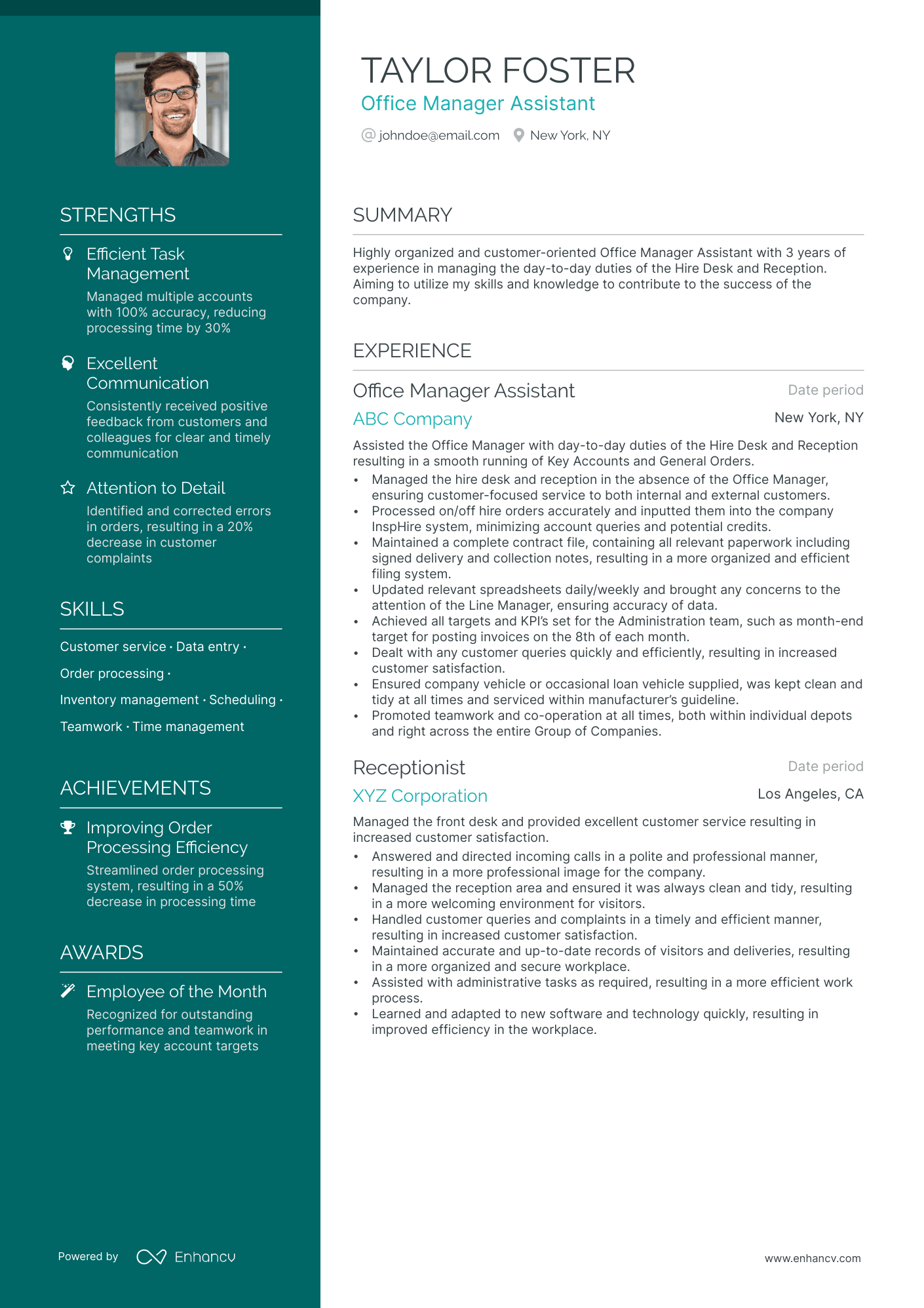 A resume example of a Office Manager Assistant