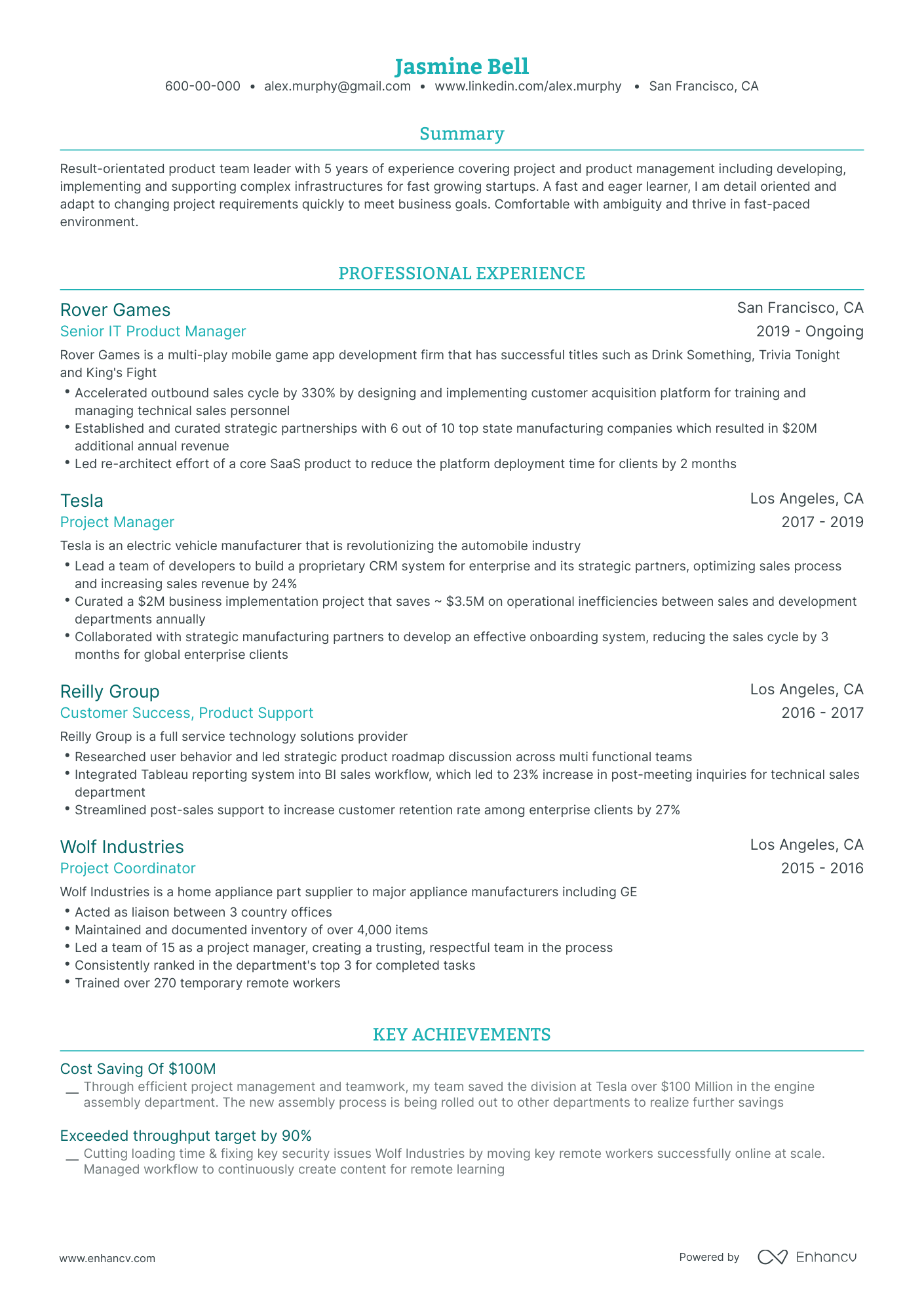 Traditional Product Manager Resume Template