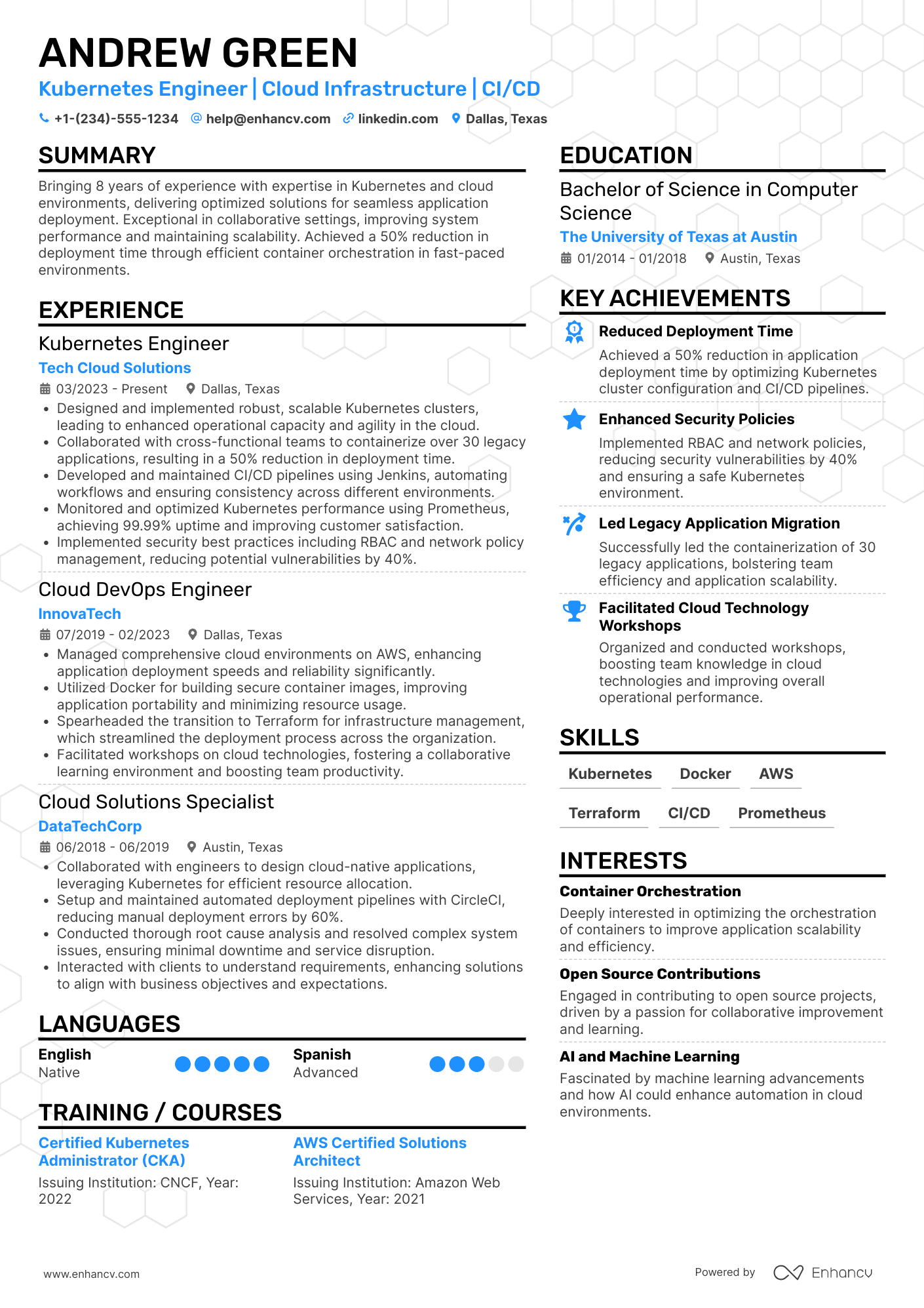 A resume example of a Kubernetes Engineer