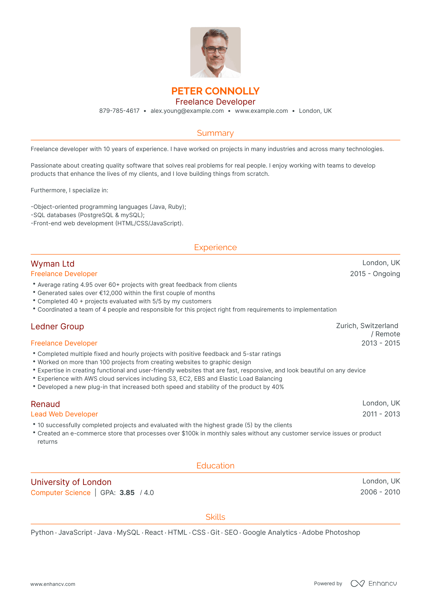 Traditional Freelancer Resume Template