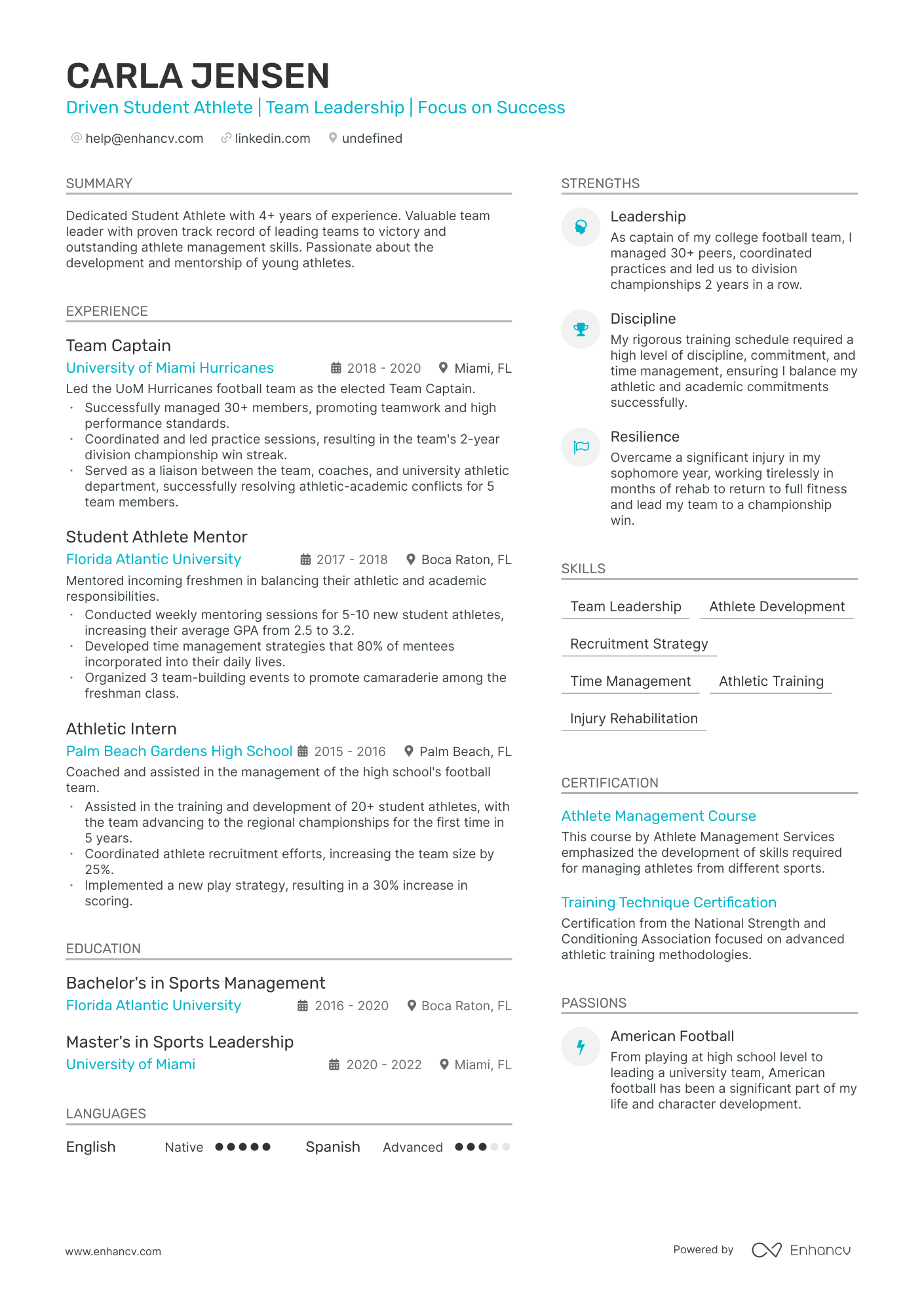 resume for college student athlete