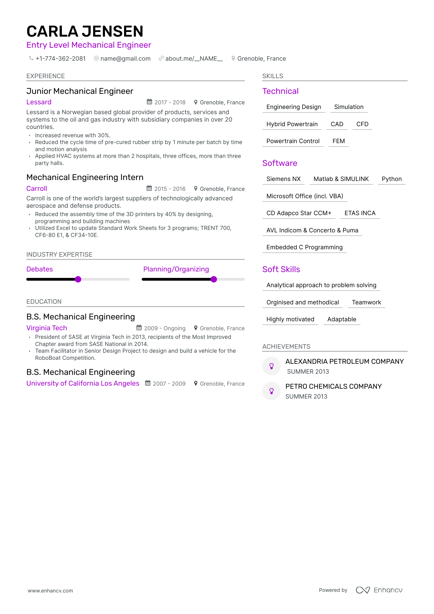 Modern Entry Level Mechanical Engineer Resume Template