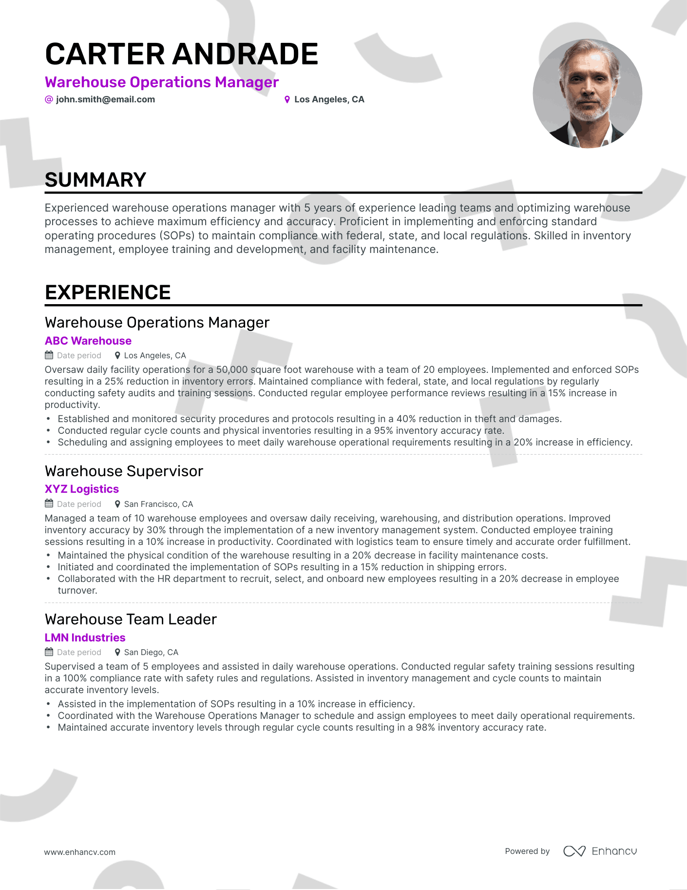 Classic Warehouse Operations Manager Resume Template