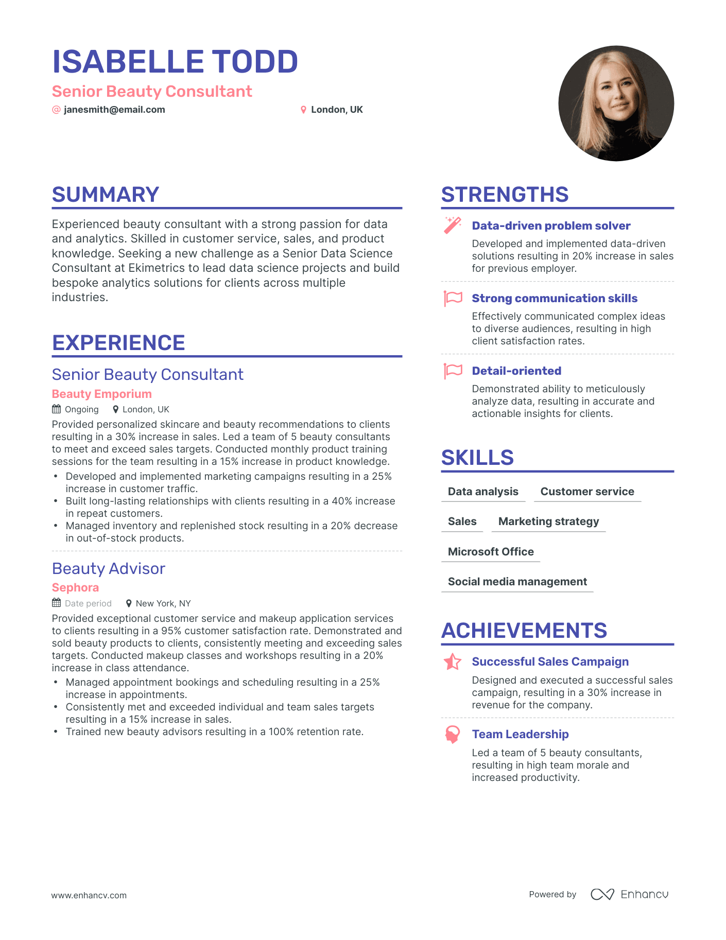 Simple Beauty Consultant Resume Template