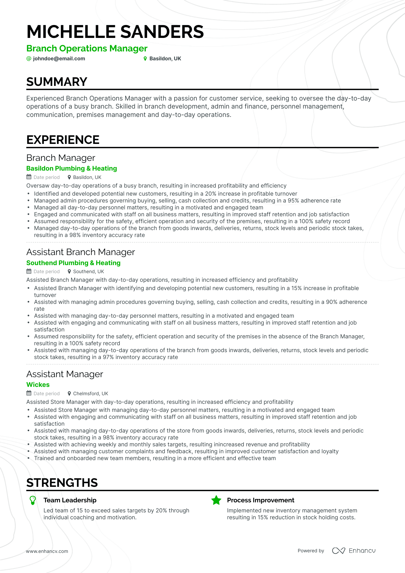 Classic Branch Operations Manager Resume Template