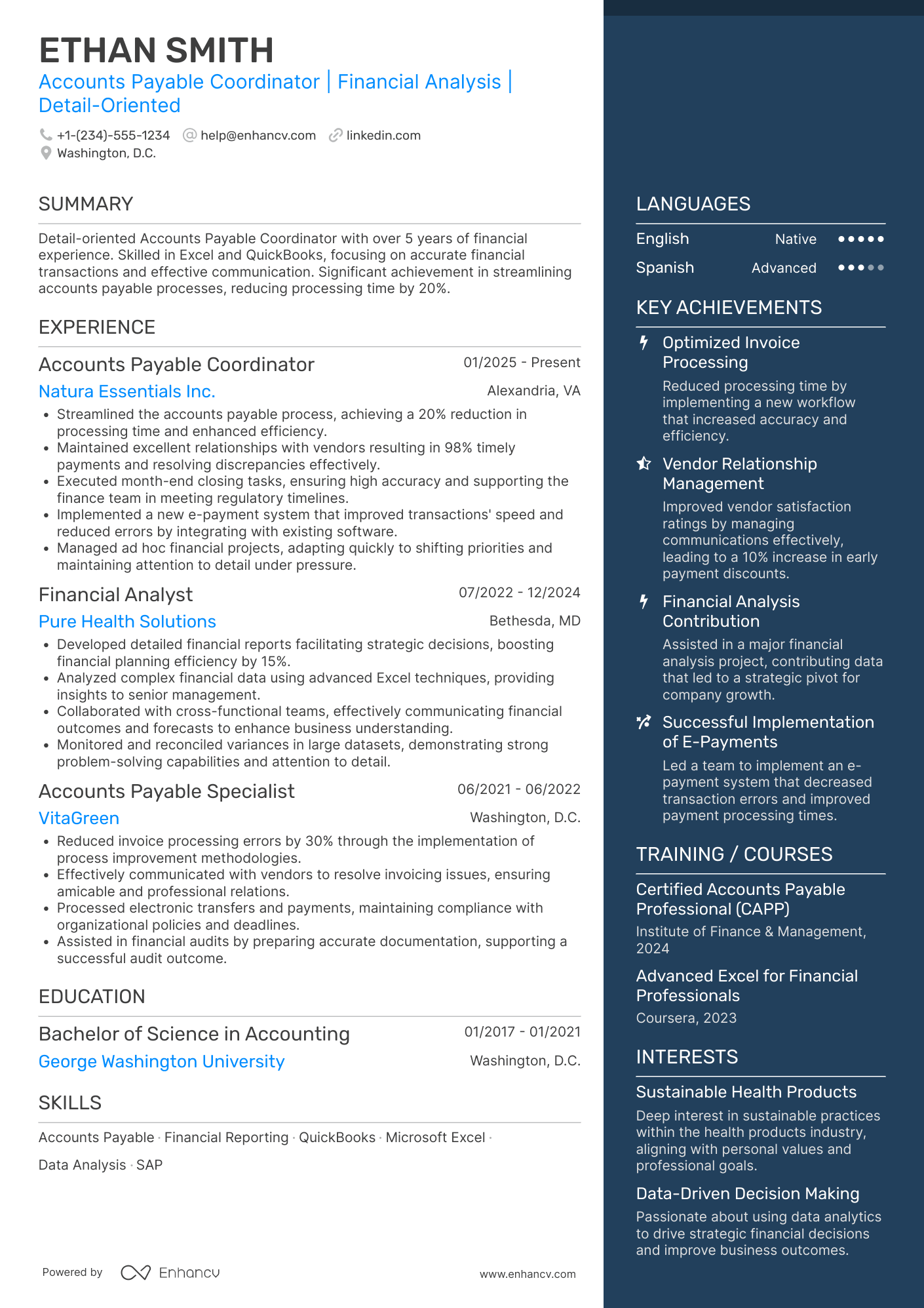 A resume example of a Accounts Payable Coordinator