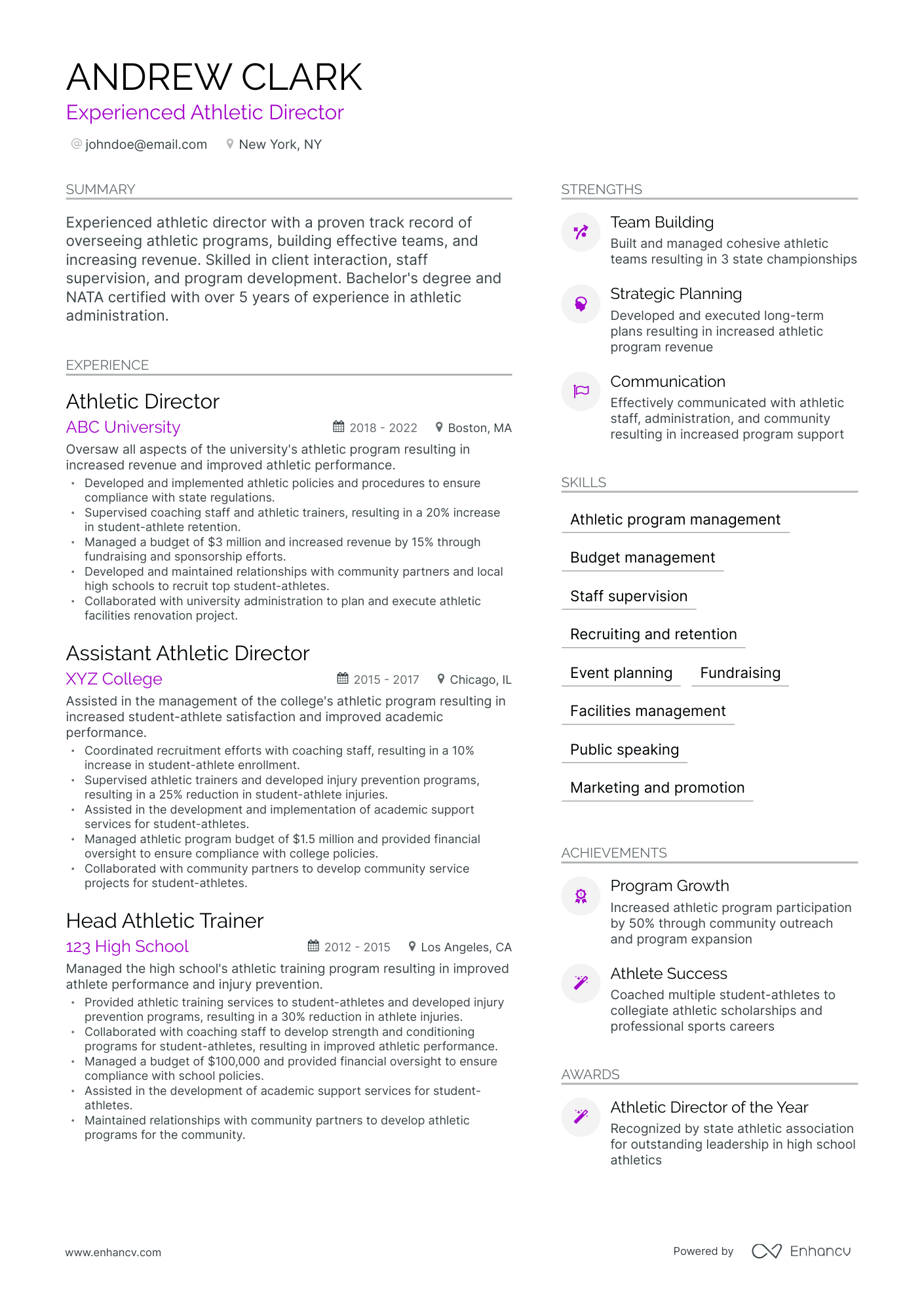 Modern Athletic Director Resume Template