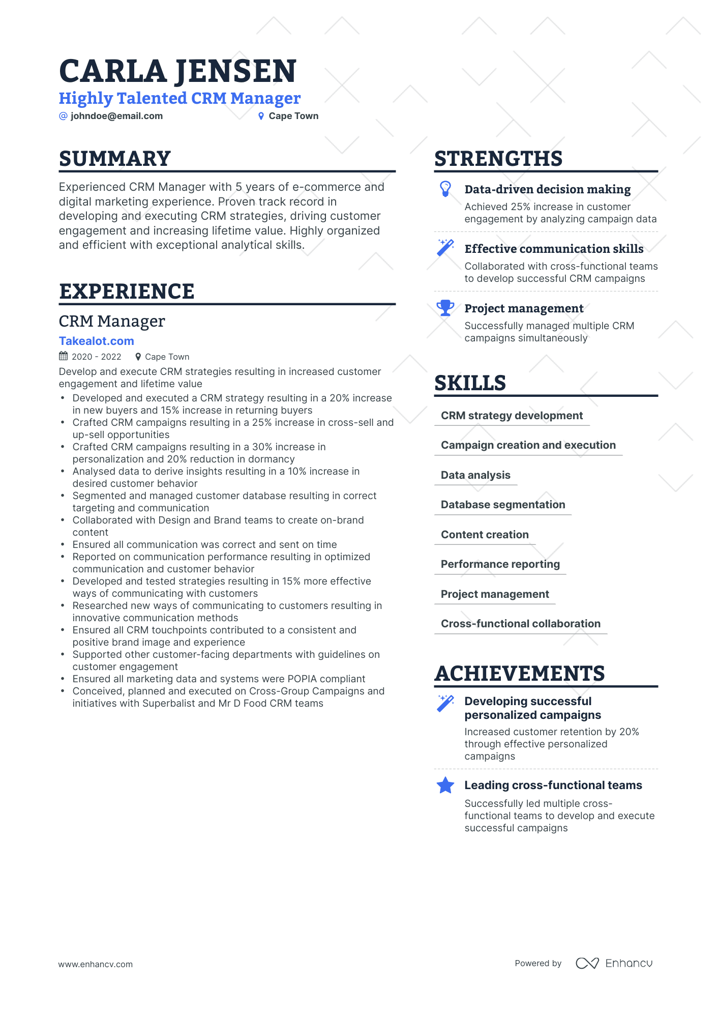 Simple CRM Manager Resume Template