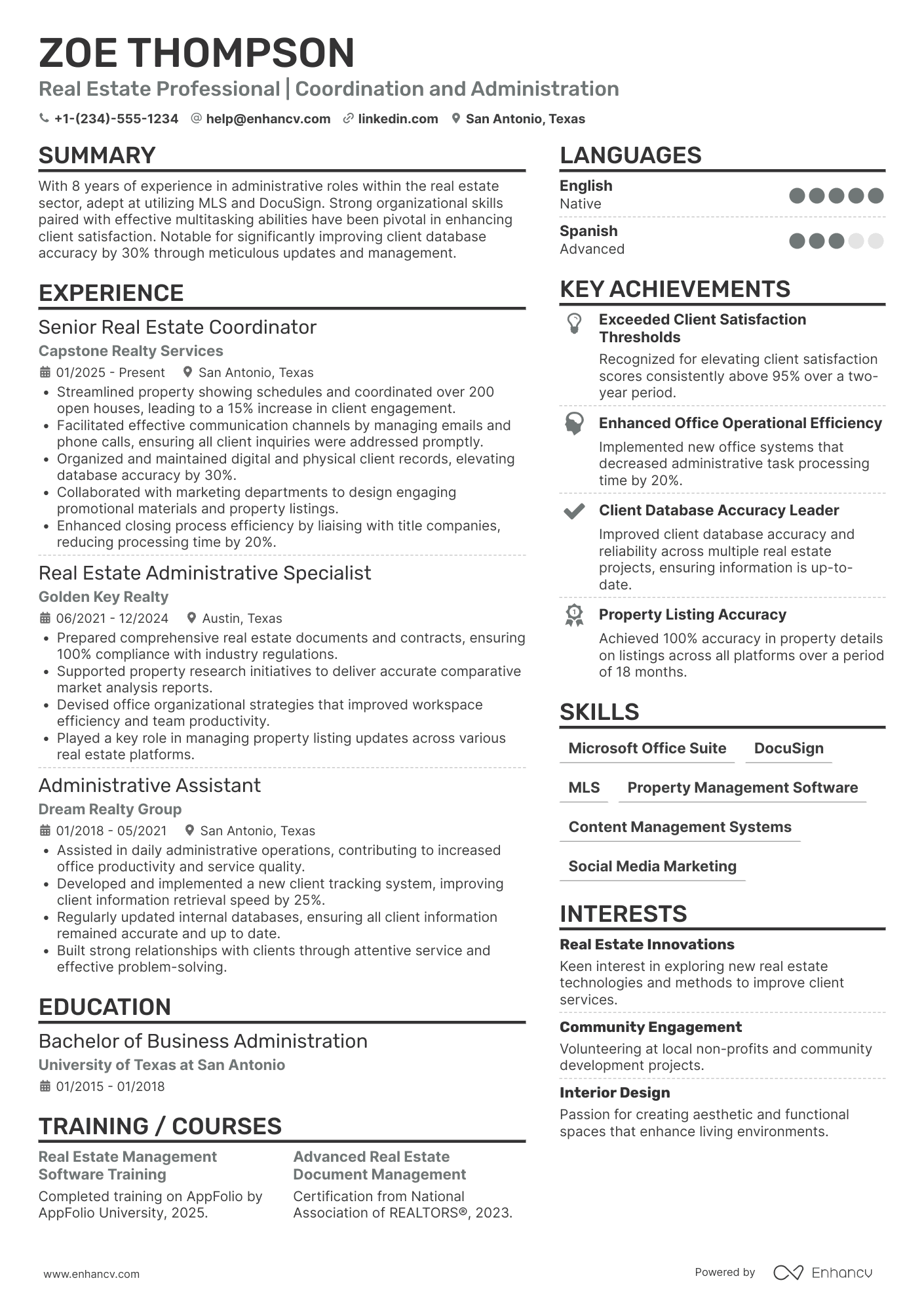 A resume example of a Real Estate Assistant Coordinator