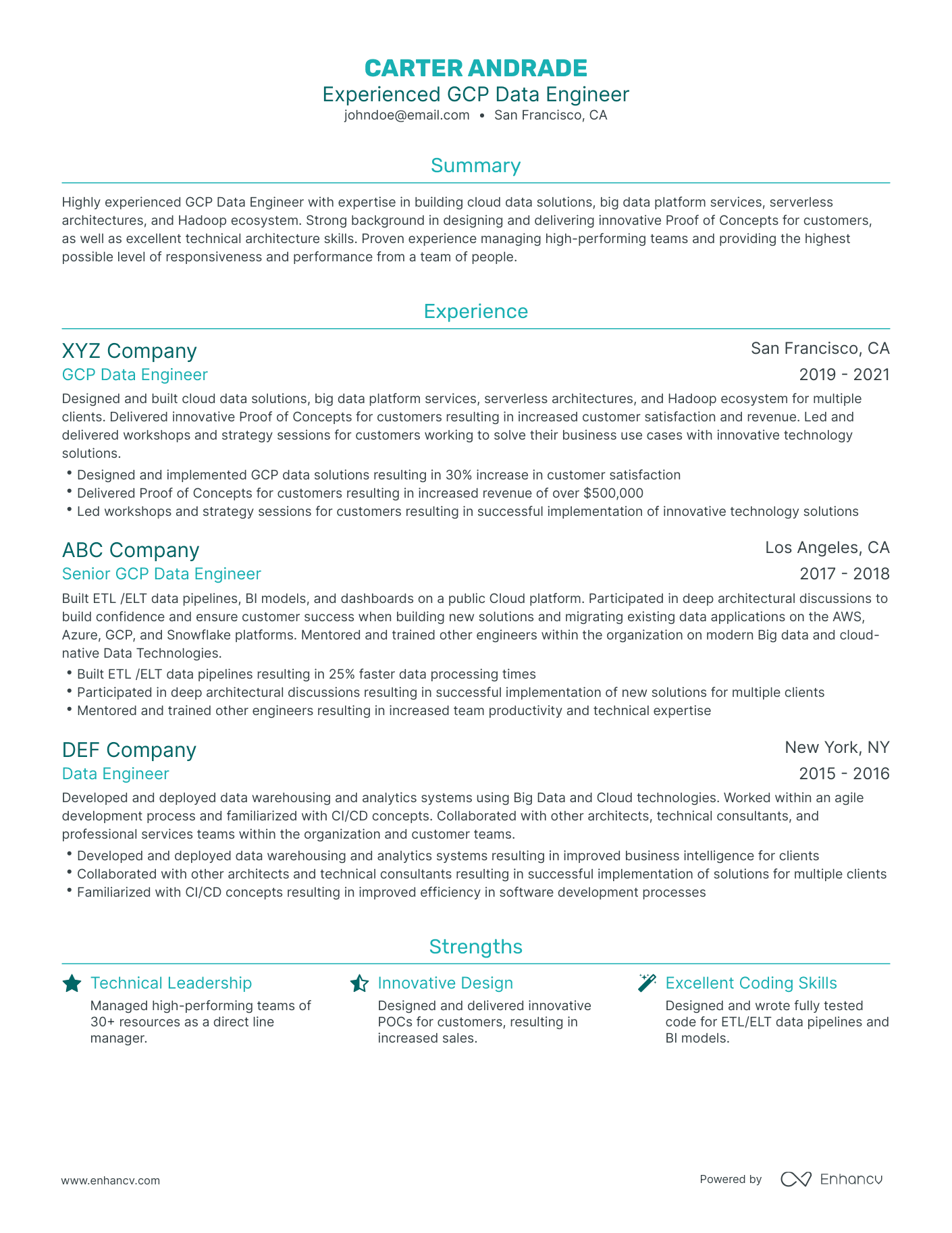 Traditional Gcp Data Engineer Resume Template