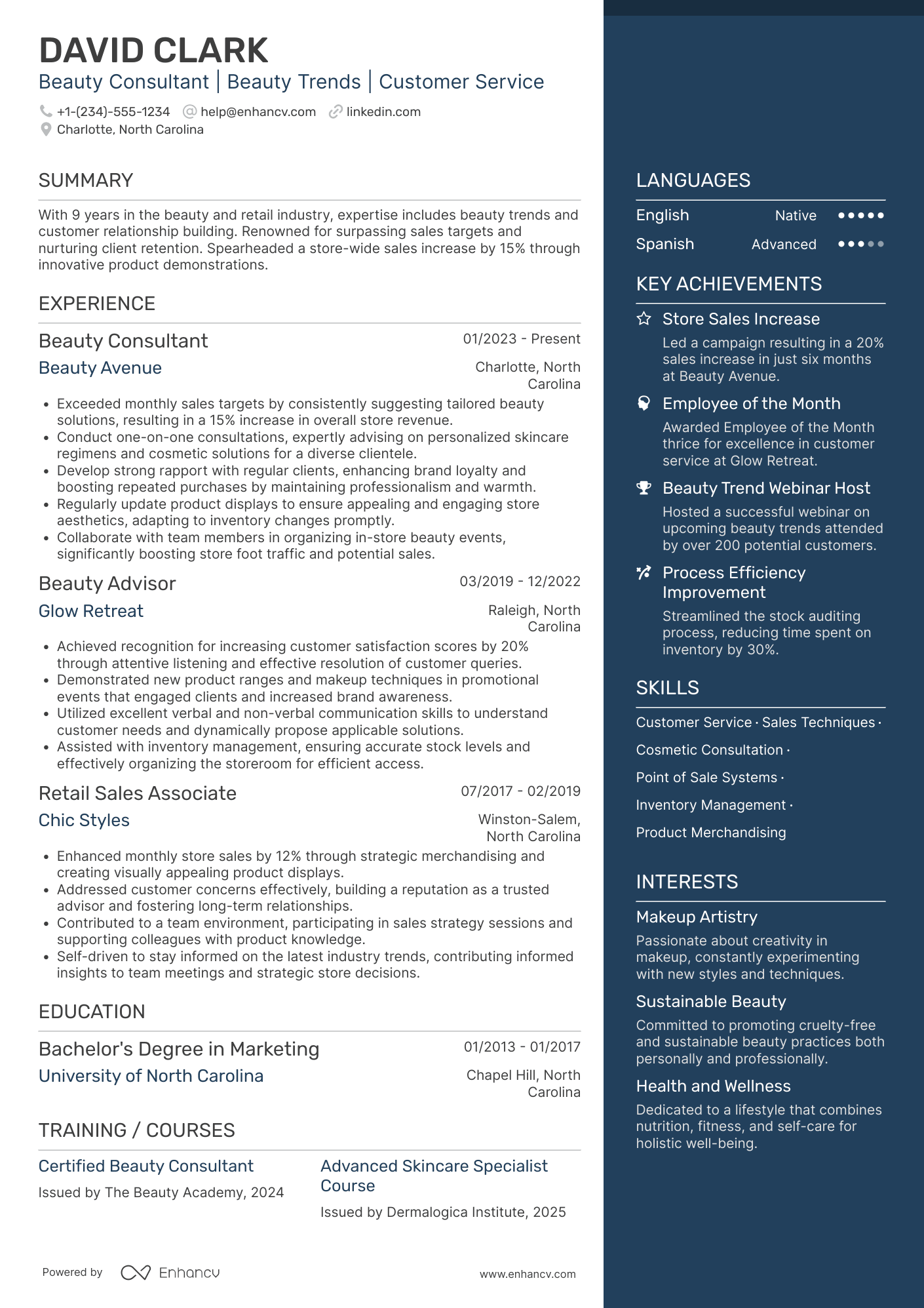 A resume example of a Target Beauty Consultant