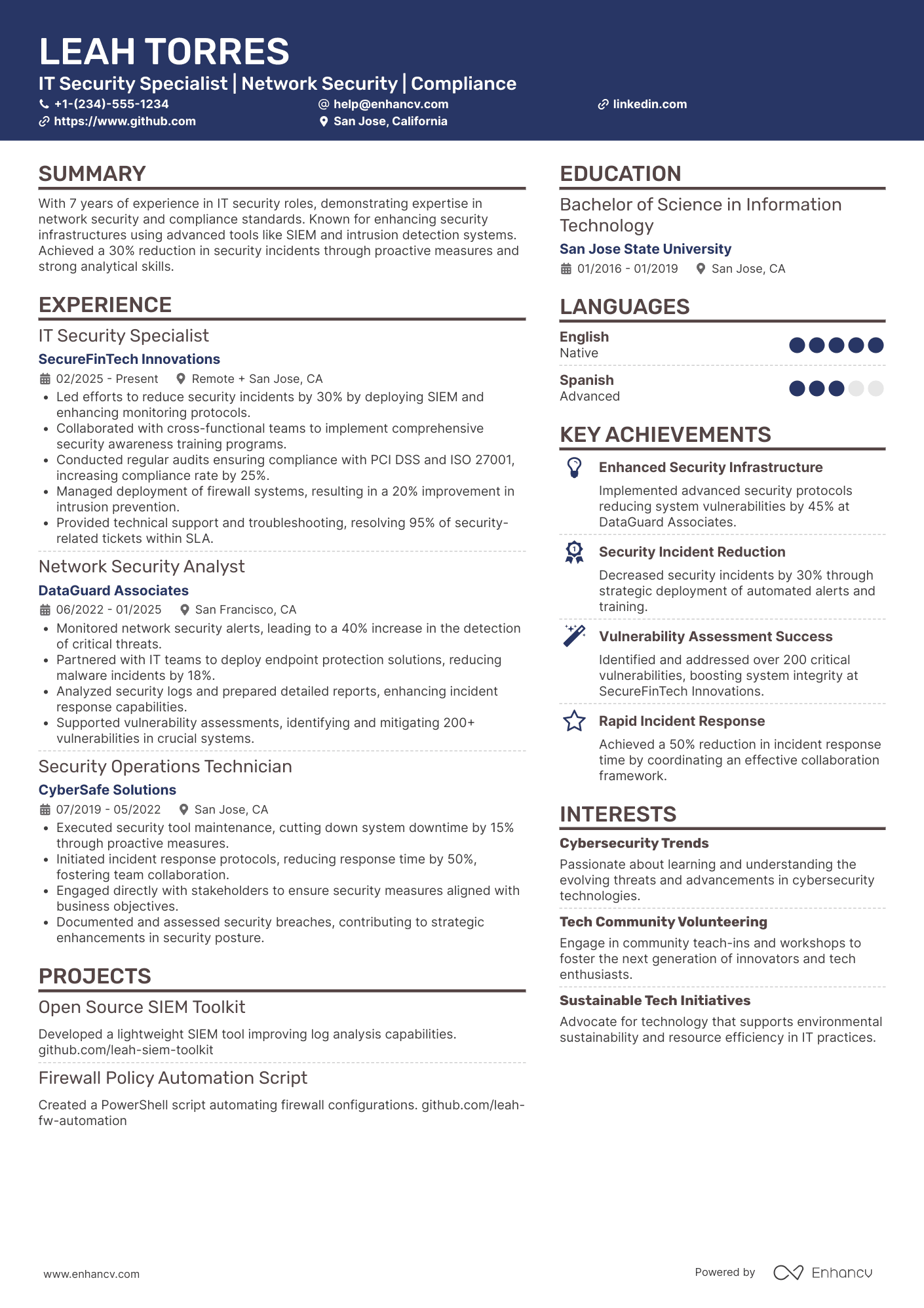 A resume example of a IT Security Technician