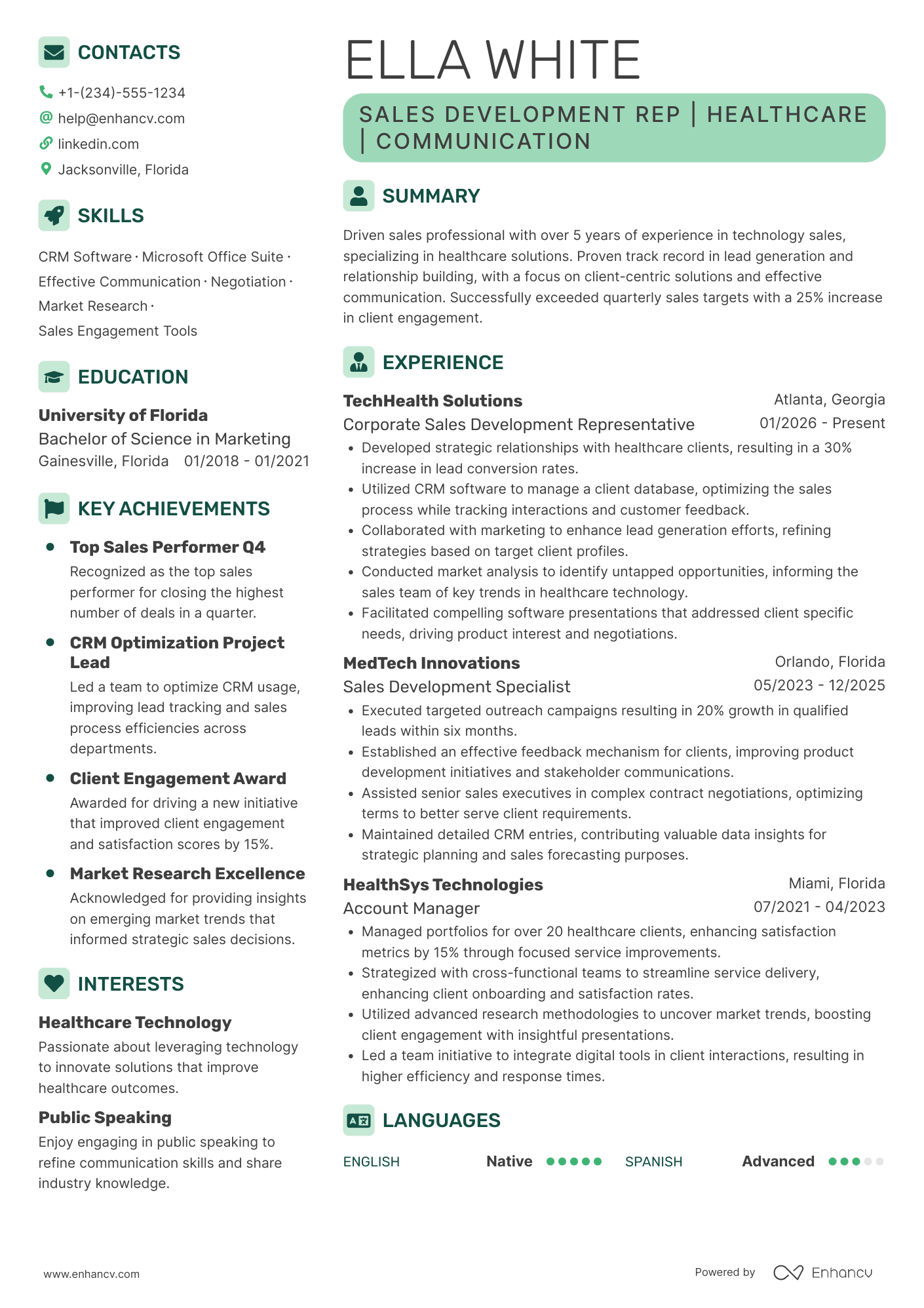 A resume example of a Corporate Sales Development Representative