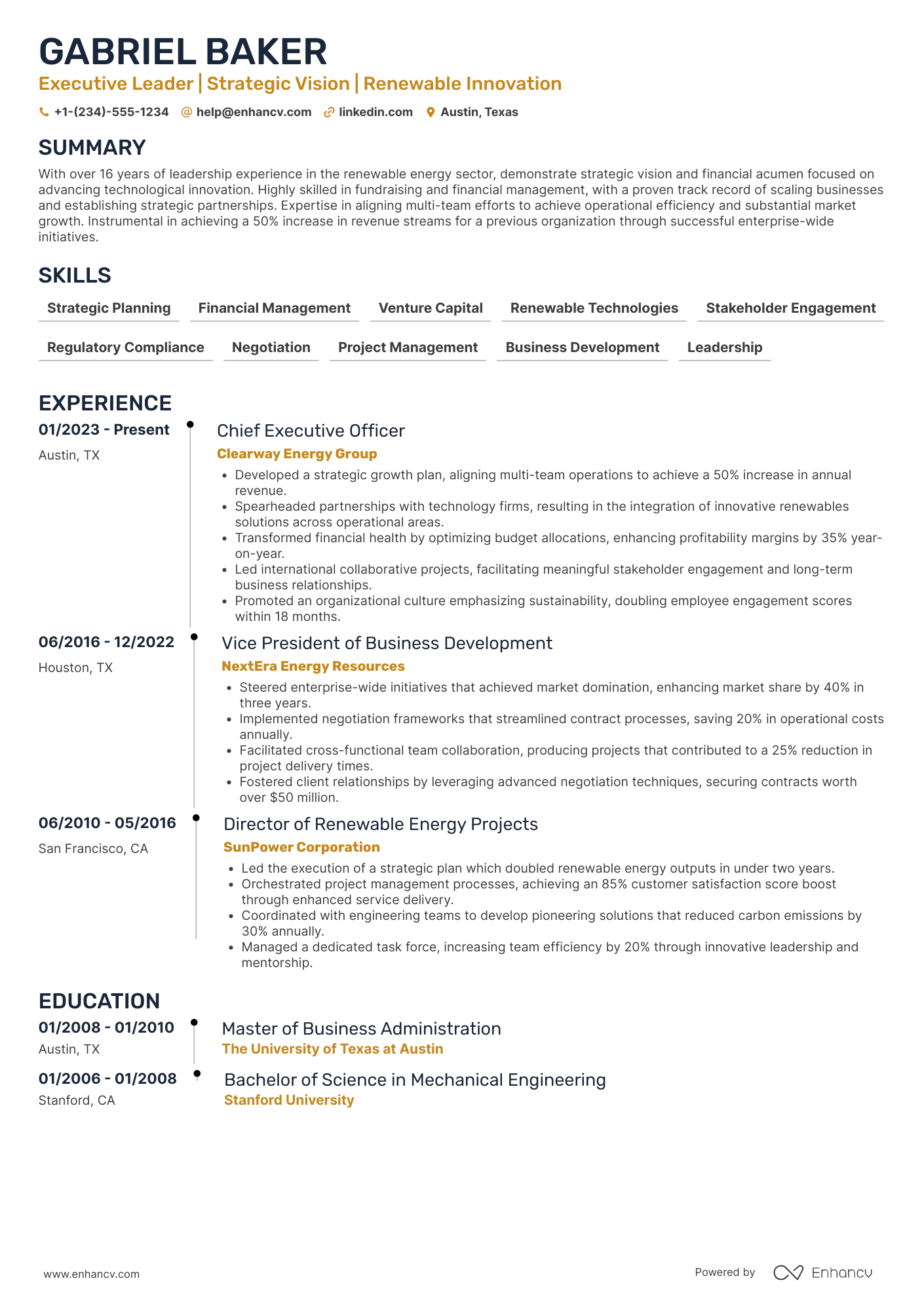 A resume example of a Founder & CEO