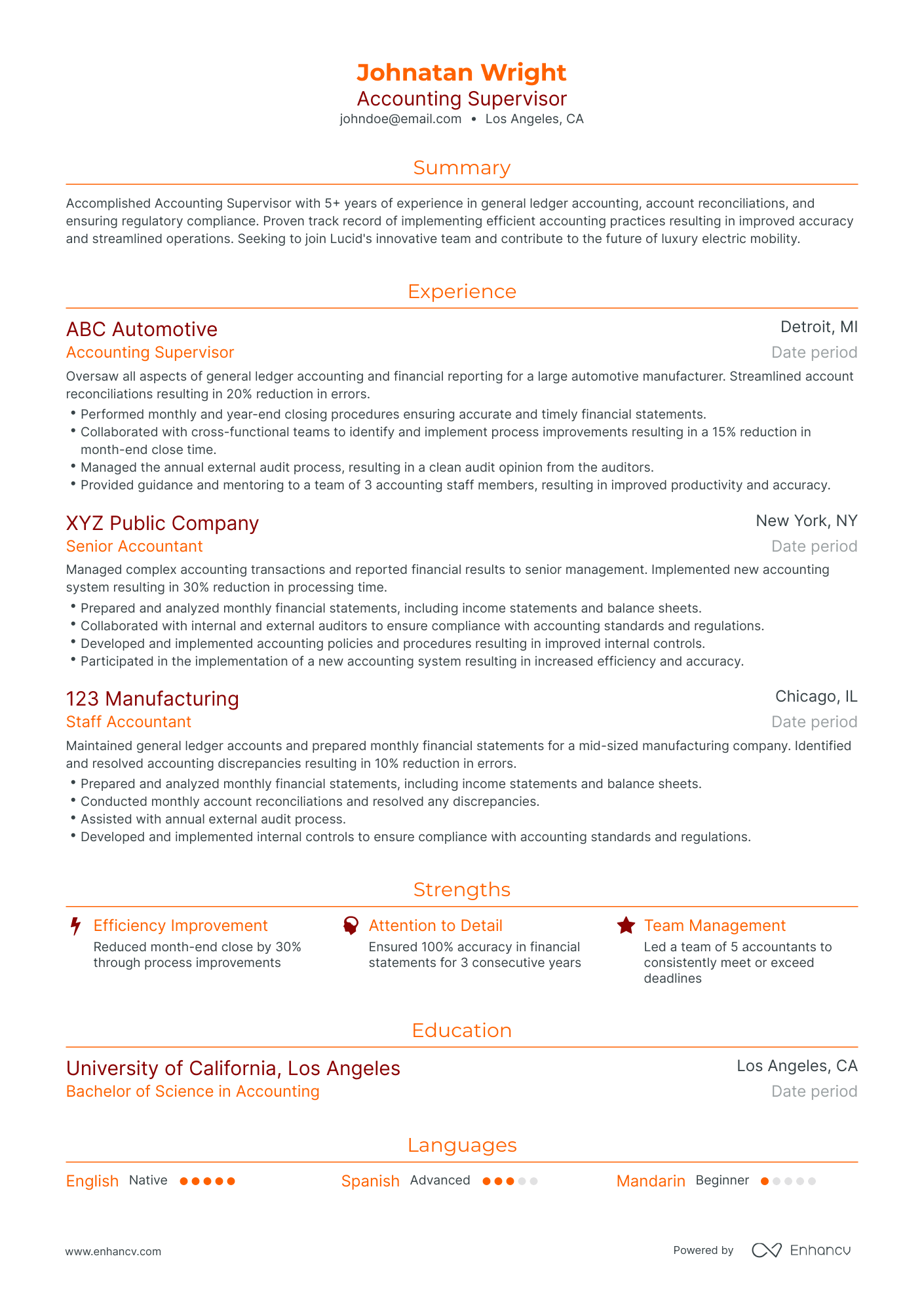 Traditional Accounting Supervisor Resume Template