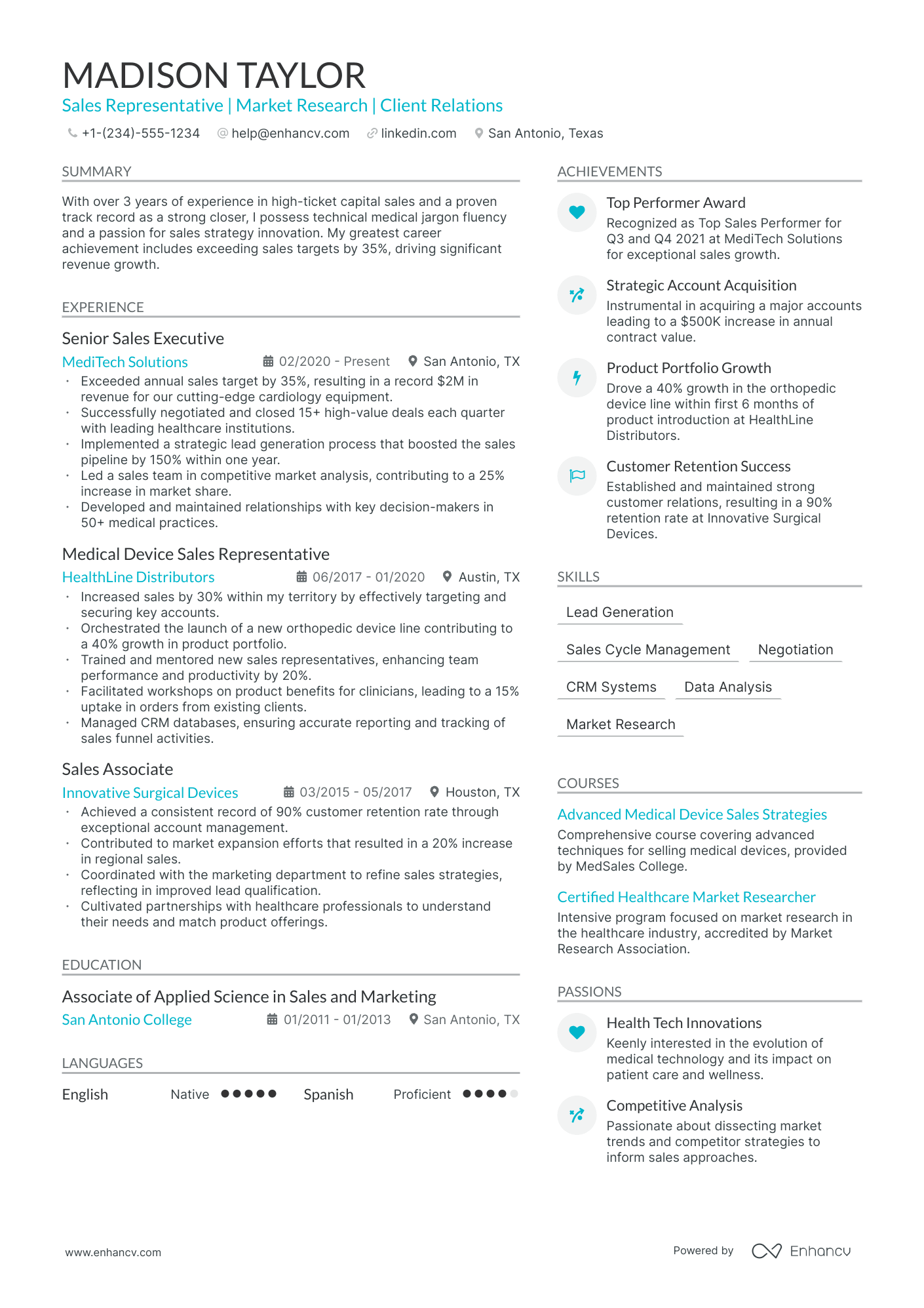 medical representative summary in resume