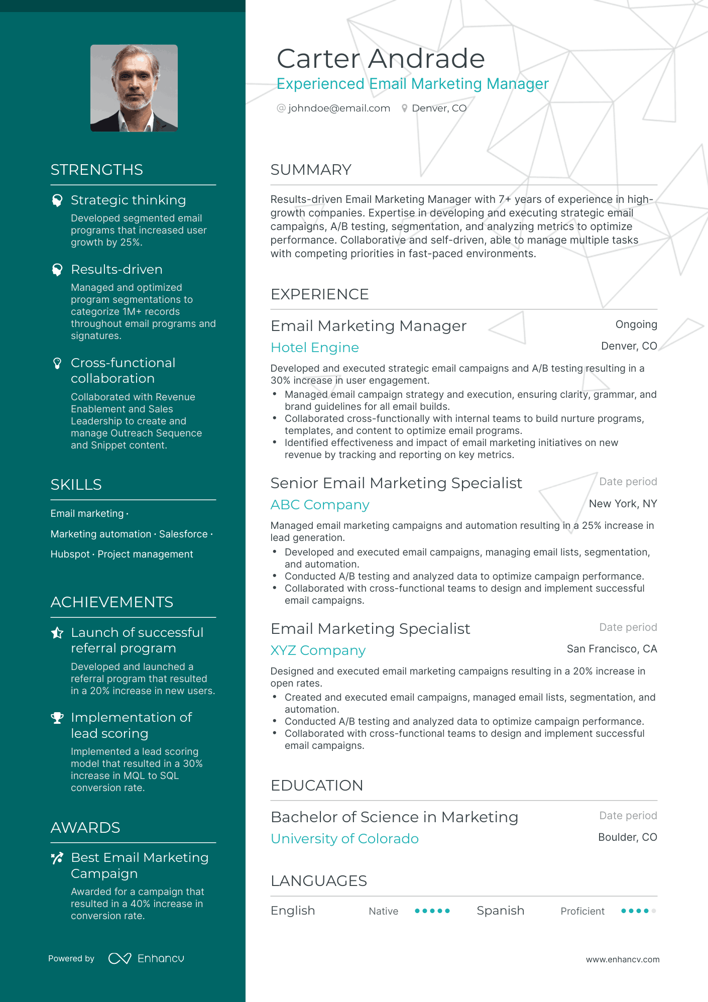 Polished Email Marketing Manager Resume Template