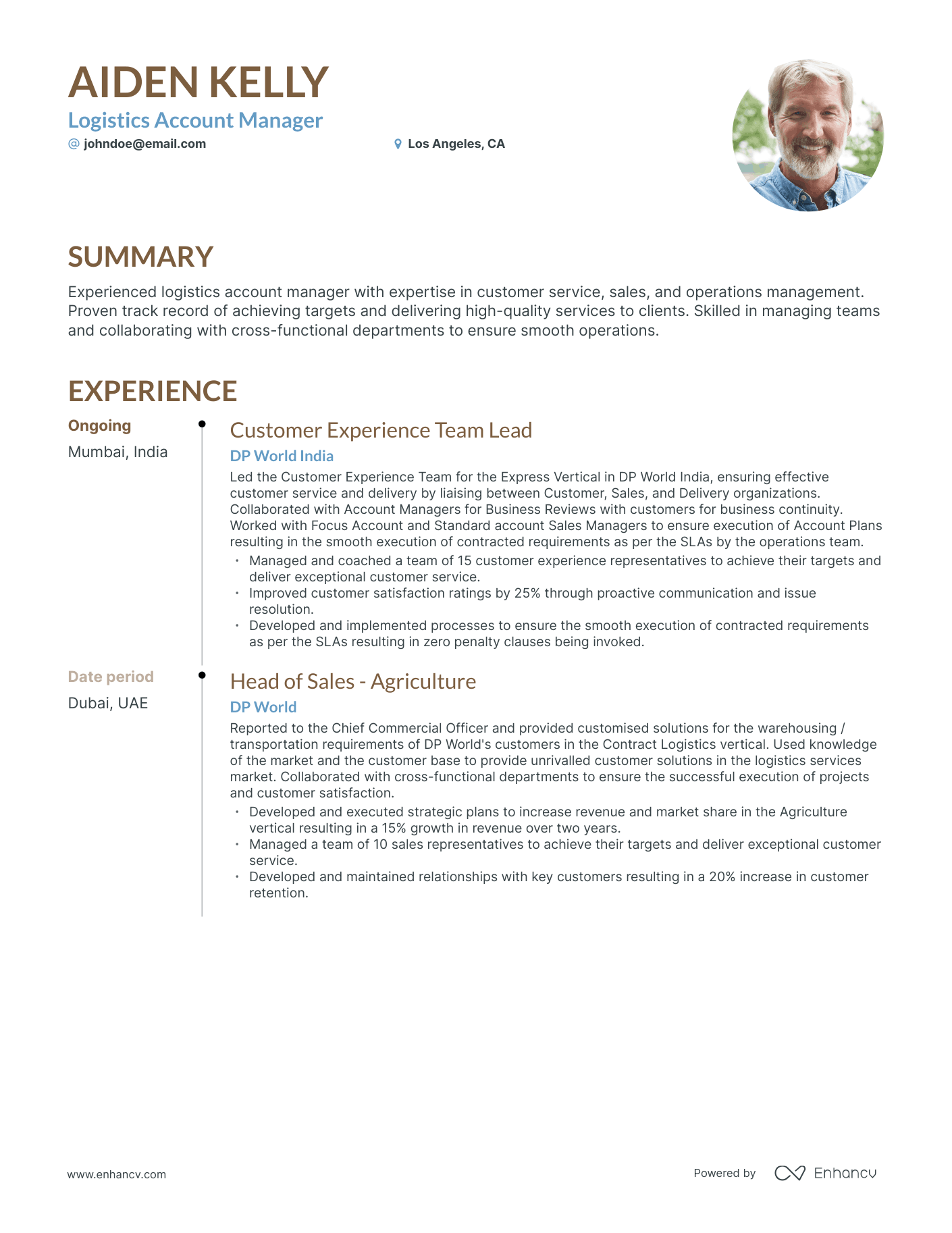 Timeline Logistics Account Manager Resume Template