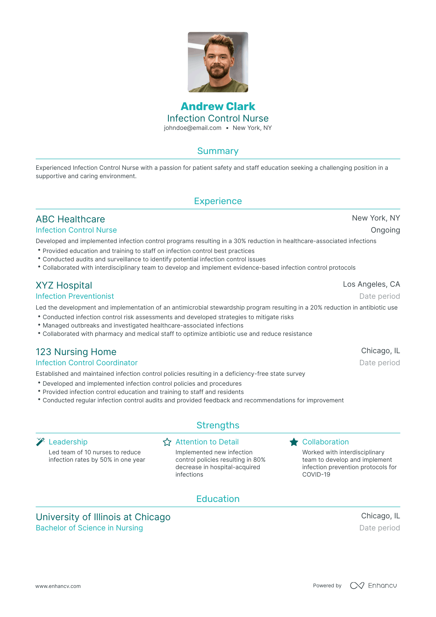 Traditional Infection Control Nurse Resume Template
