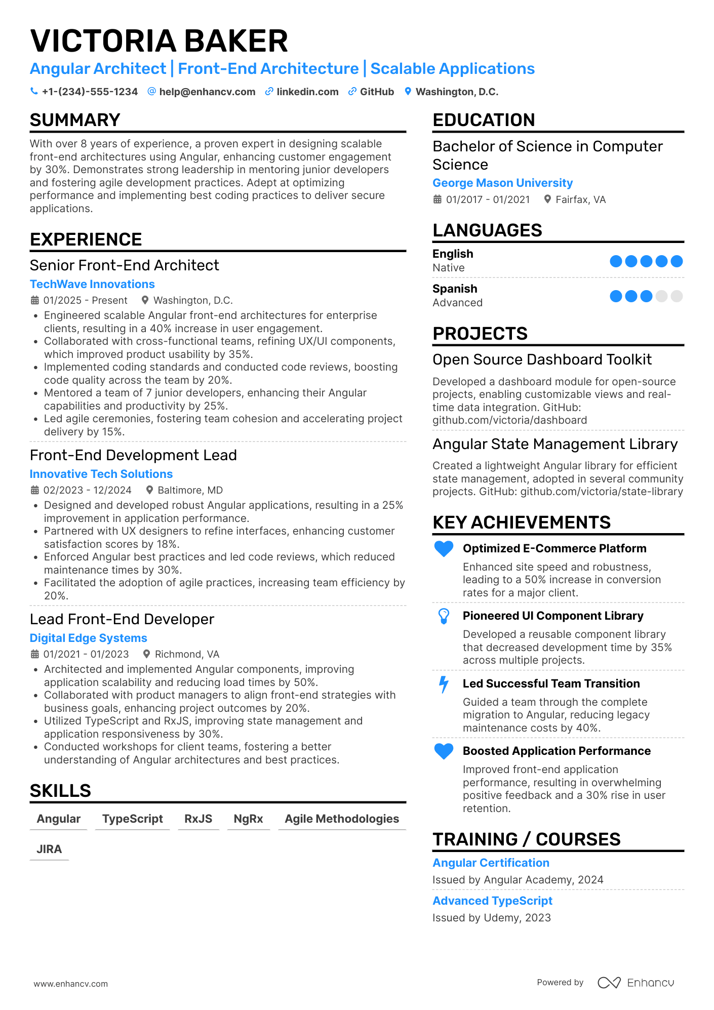 A resume example of a Angular Architect