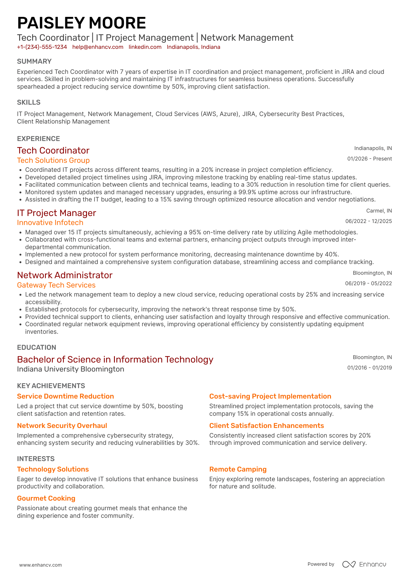 A resume example of a Tech Coordinator