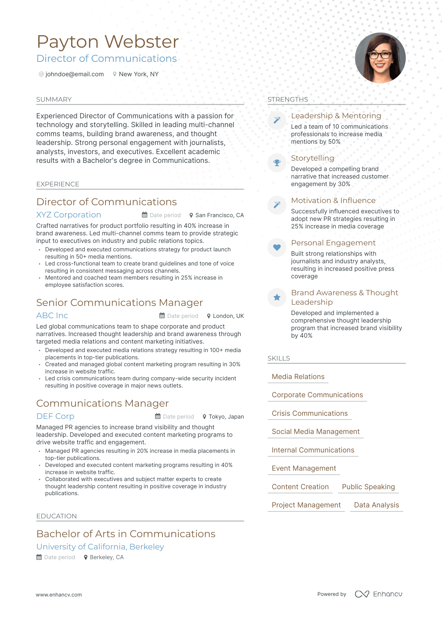 Modern Director Of Communications Resume Template