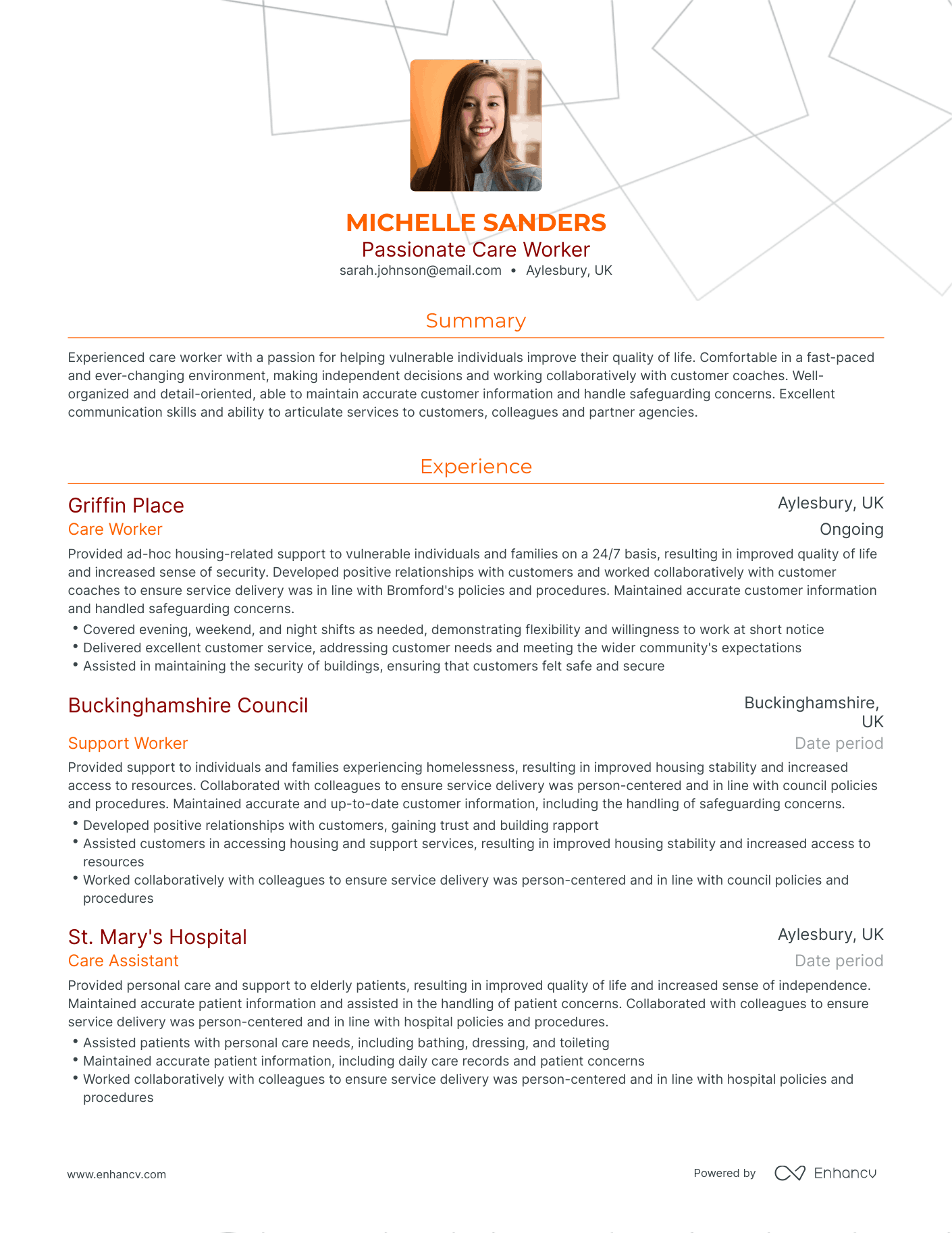Traditional Care Worker Resume Template