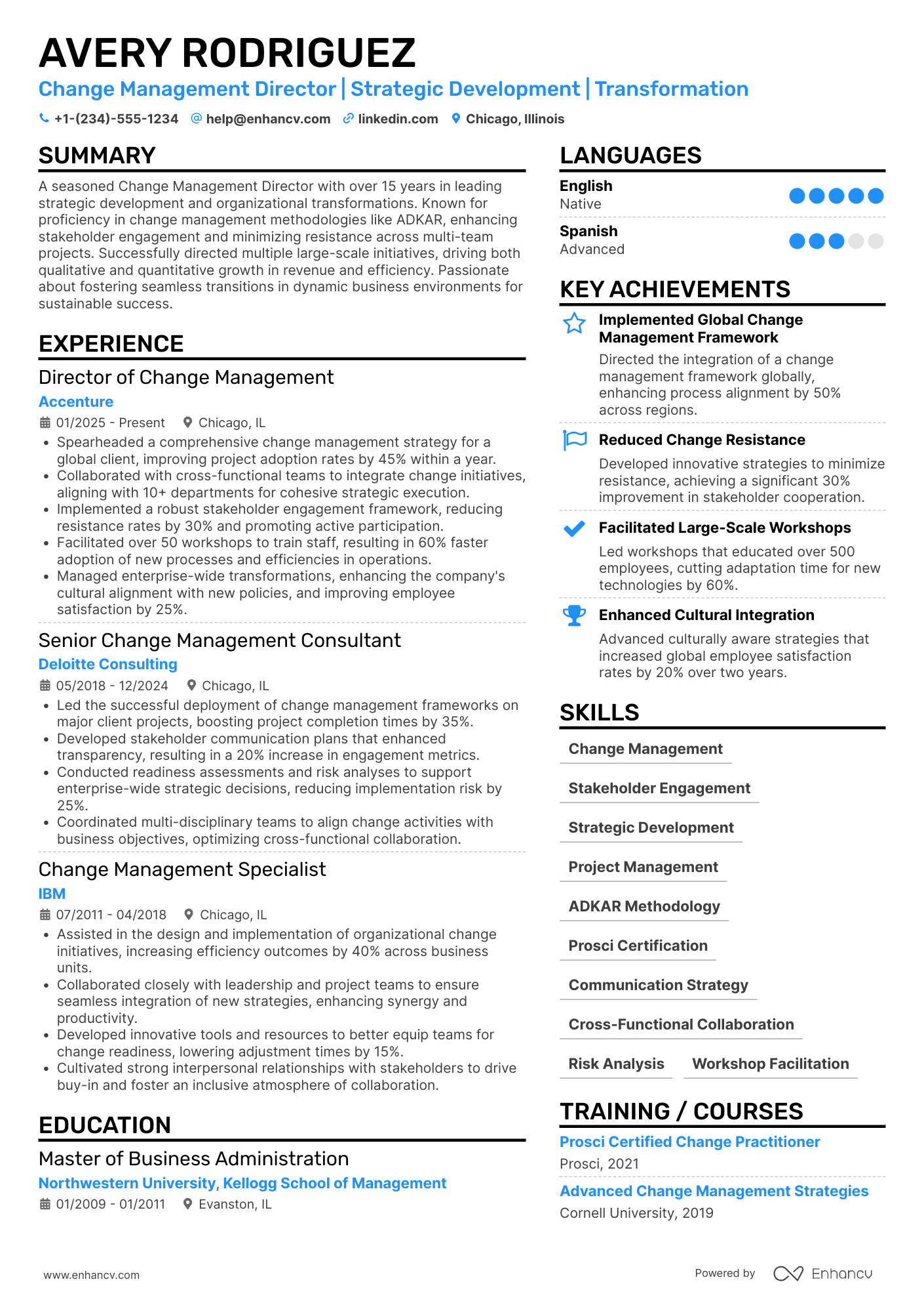 A resume example of a Change Management Director